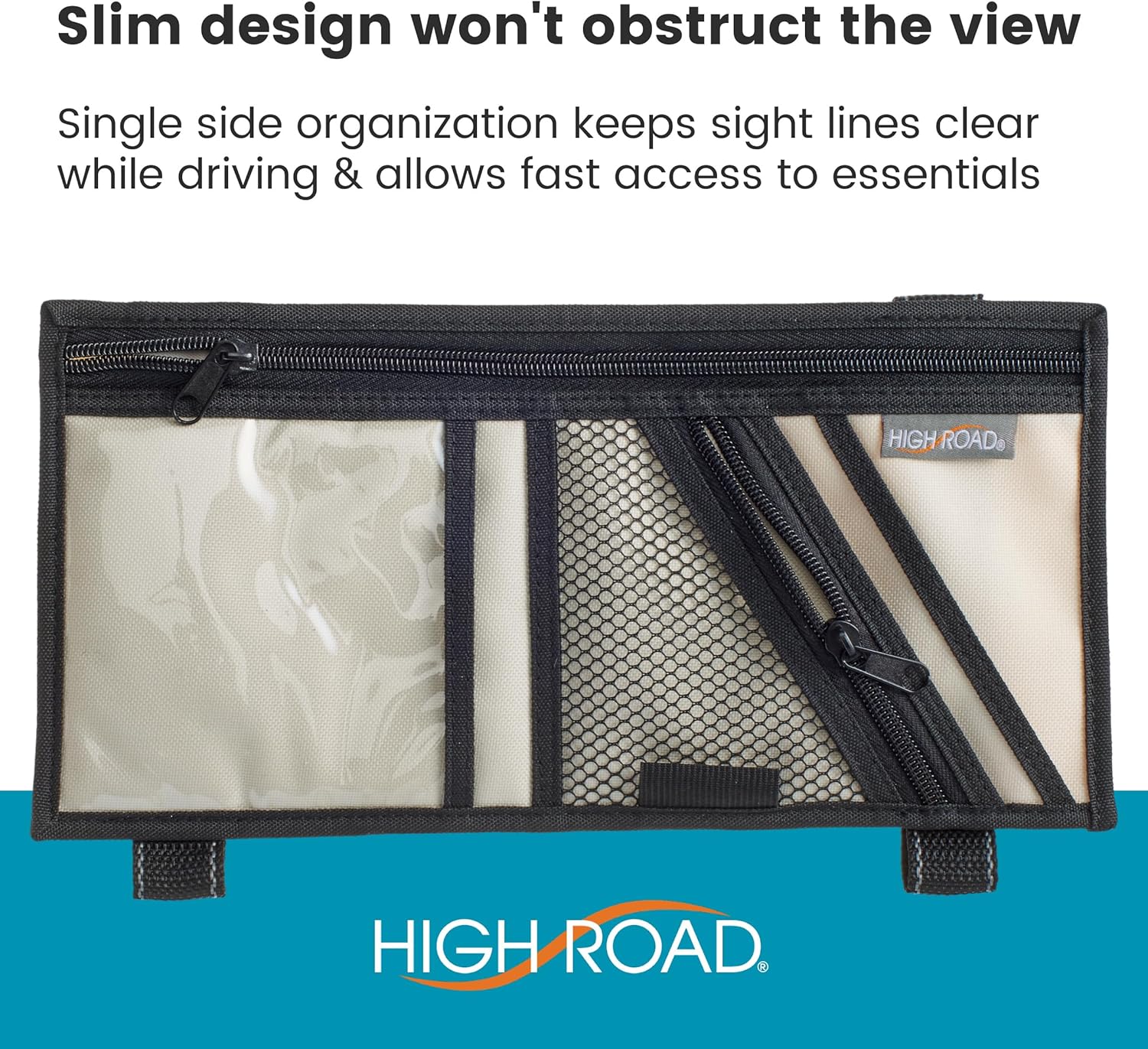 High Road Organizador de visera de automóvil con bolsillo transparente para registro y seguro, bolsillos con cremallera, soporte para lentes de sol