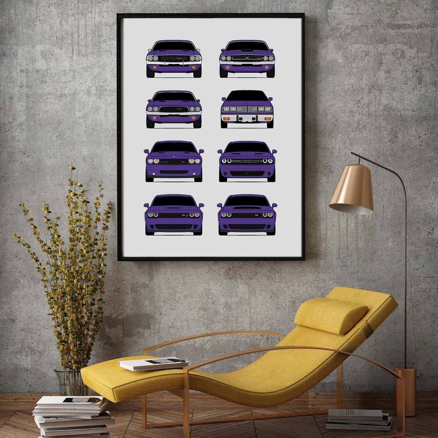 Dodge Challenger Generations Inspired Car Poster – Handmade Print of Challenger SRT – Purple, 11×14″ Satin Print (Unframed) – Perfect Gift for Car