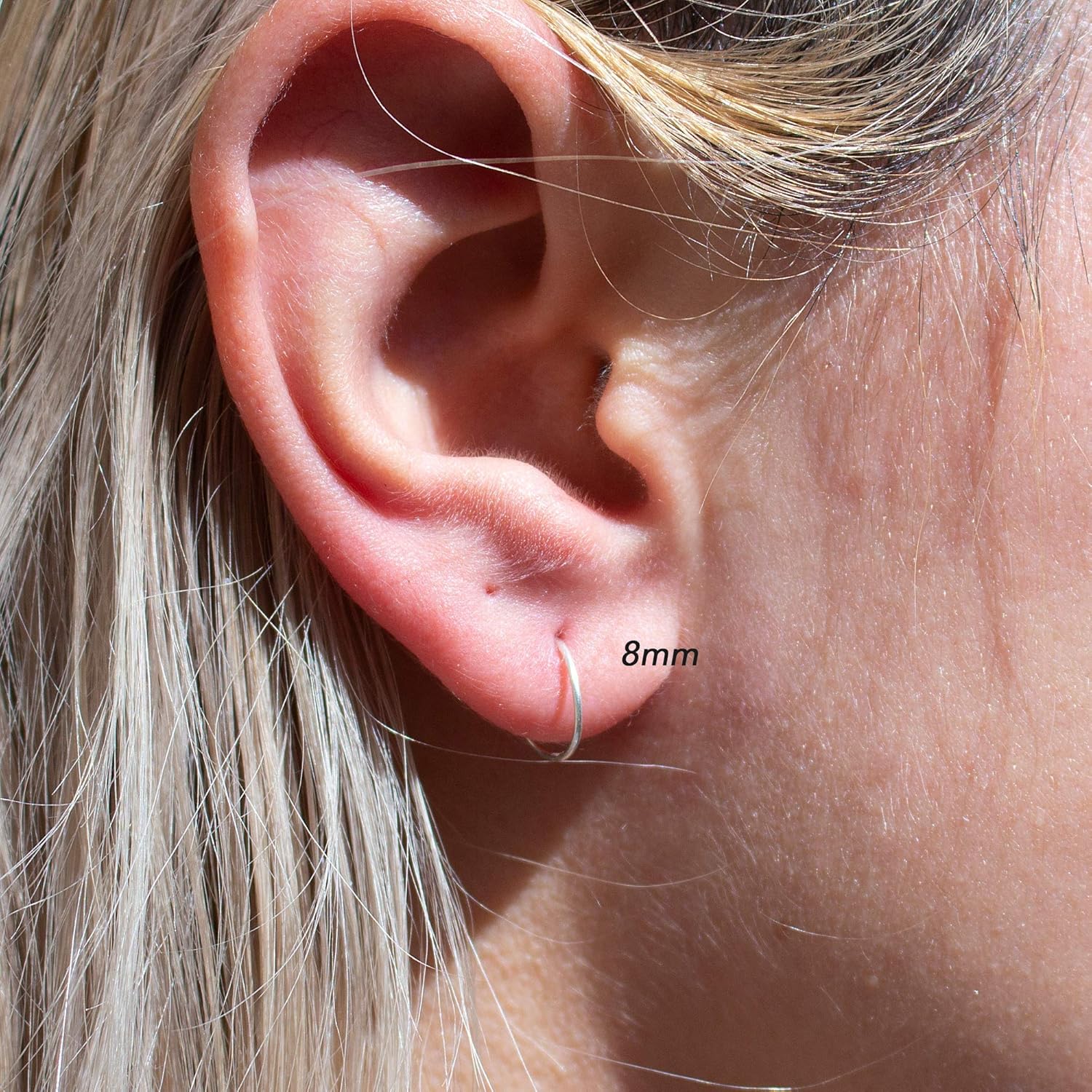 8mm Sterling Silver Open Hoop Hugger Small Cartilage Tragus Earrings Thin 22 Gauge Snap