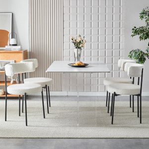 Honyee Sillas de comedor blancas, modernas sillas de comedor juego de 4, sillas de comedor redondas de forro polar de peluche, sillas de comedor con Honyee Sillas de comedor blancas, modernas sillas de comedor juego de 4, sillas de comedor redondas de forro polar de peluche, sillas de comedor con