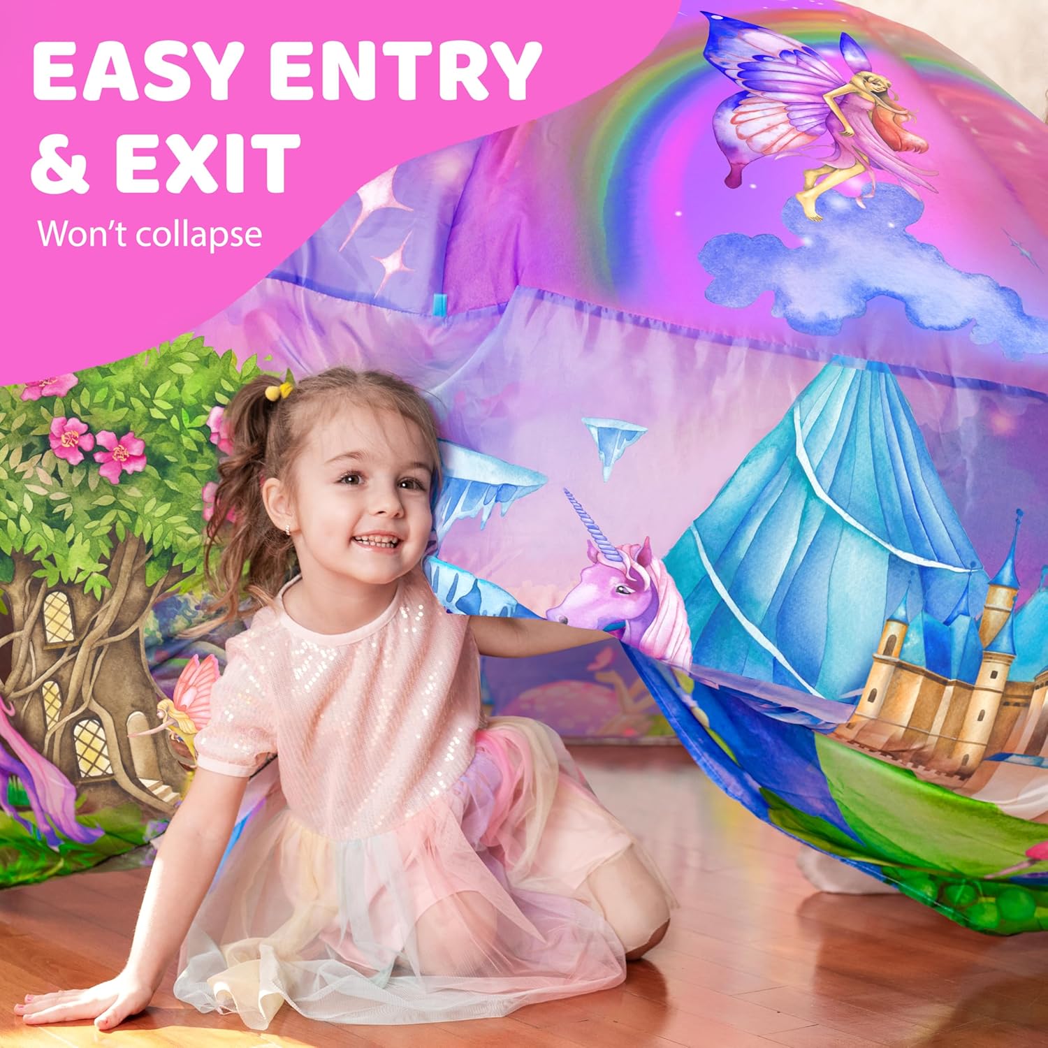 W&O Enchanted Aerodome con luces LED – Fuerte de tienda de campaña inflable para niños – Tienda de campaña de princesa para niñas – Tienda de