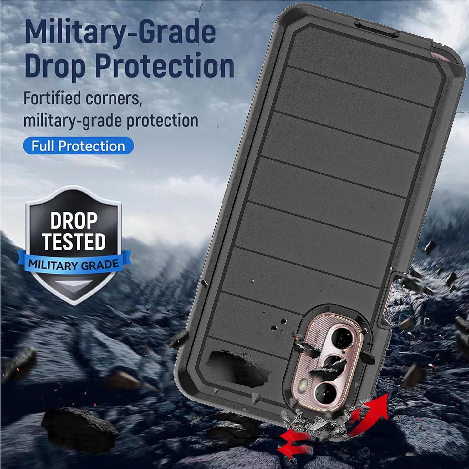 YmhxcY Funda para Moto G Stylus 4G 2022 con protector de pantalla integrado, a prueba de caídas, duradera de 3 capas, protección contra caídas,