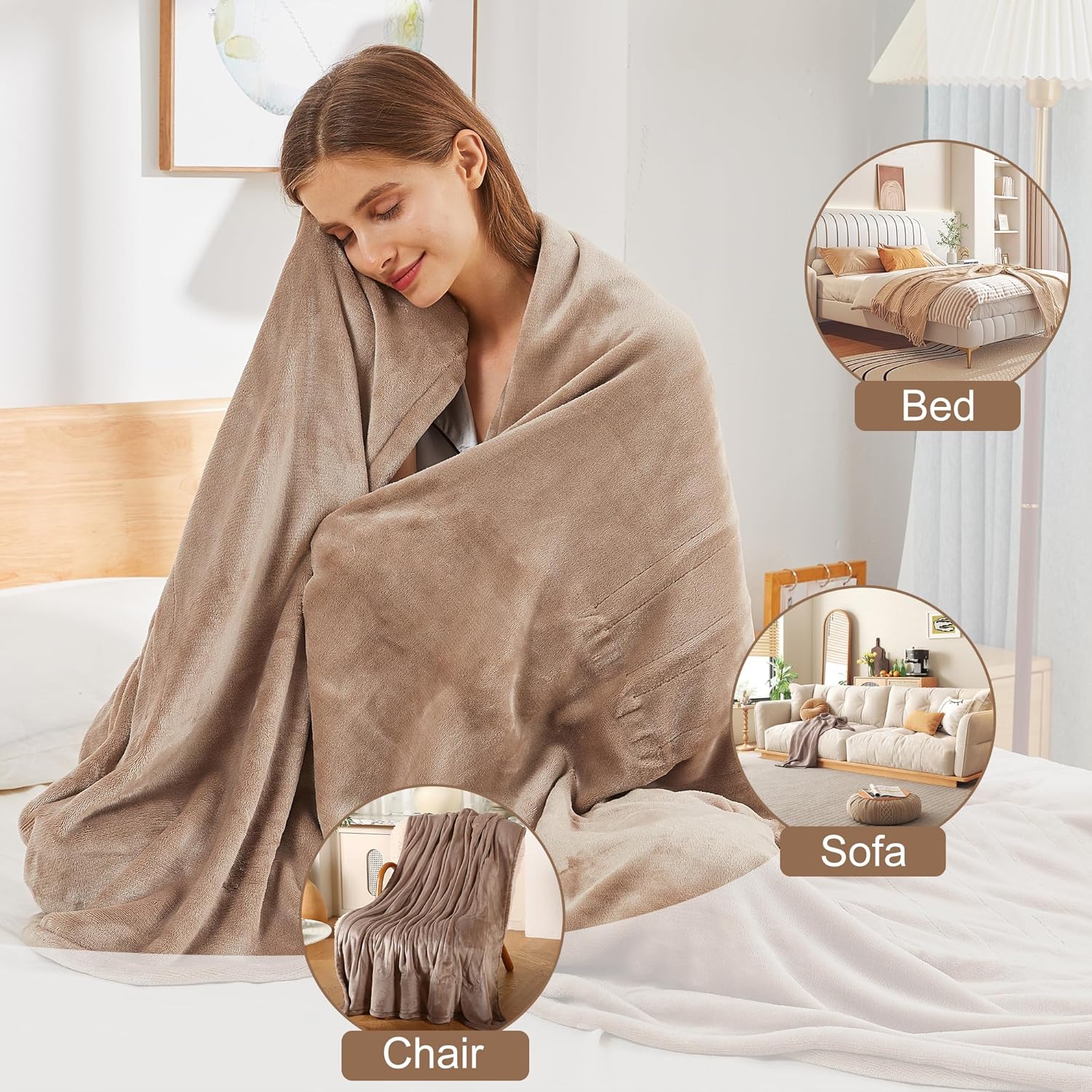 Manta térmica eléctrica, manta eléctrica de 50 x 60 pulgadas con 5 niveles de calefacción y temporizador de 4 horas, manta térmica de franela suave