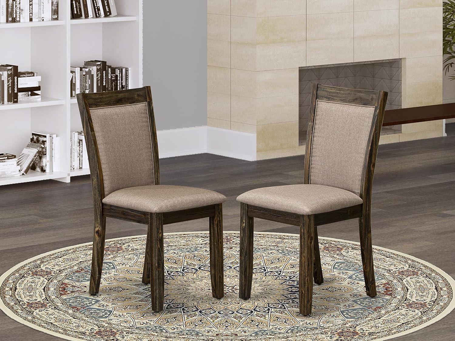 East West Furniture Monza Parson – Juego de 2 sillas acolchadas de tela de lino color caqui oscuro, estilo jacobeo envejecido