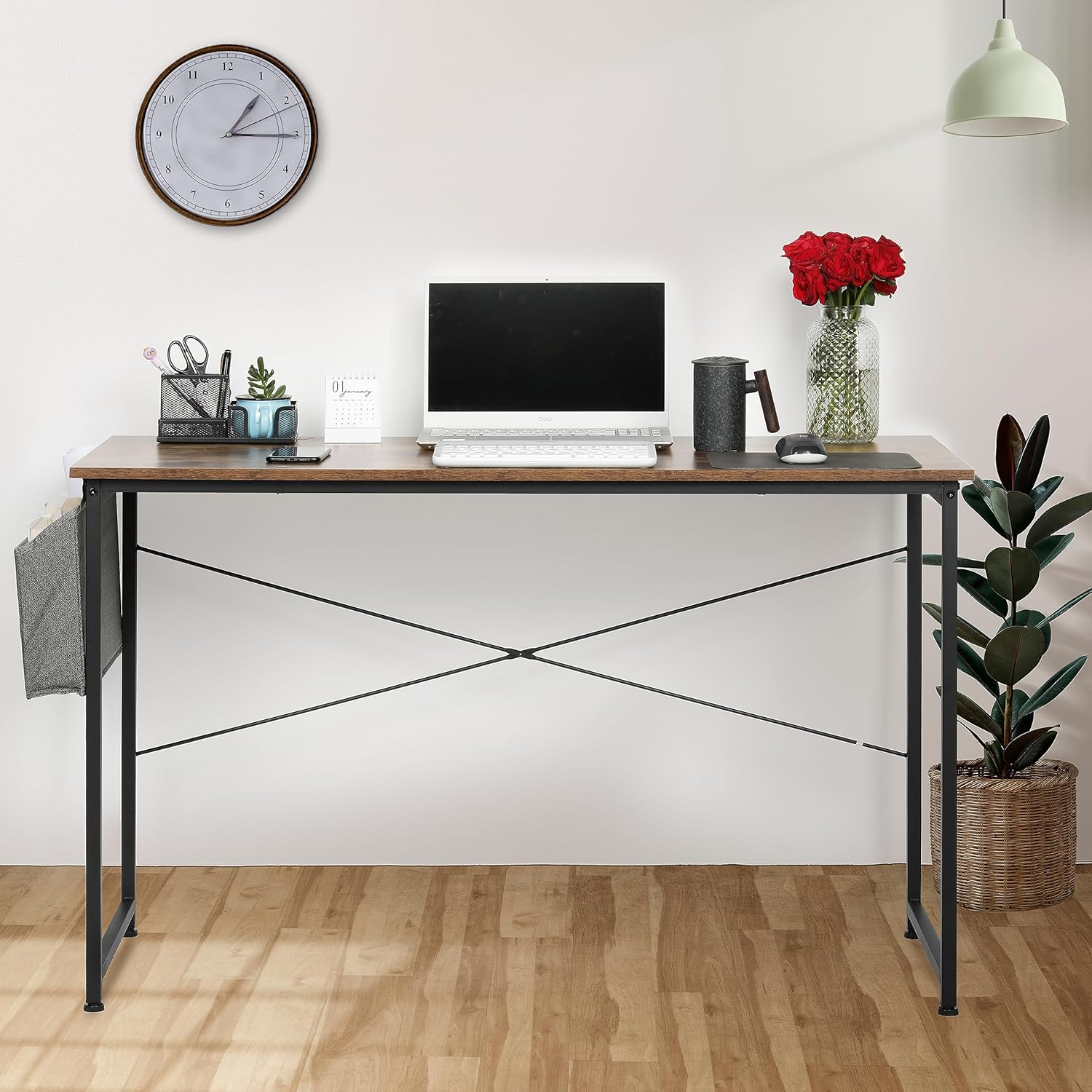 Simple Deluxe Escritorio de oficina para computadora, mesa de PC de estilo moderno y simple con bolsa de almacenamiento, para trabajo en casa,