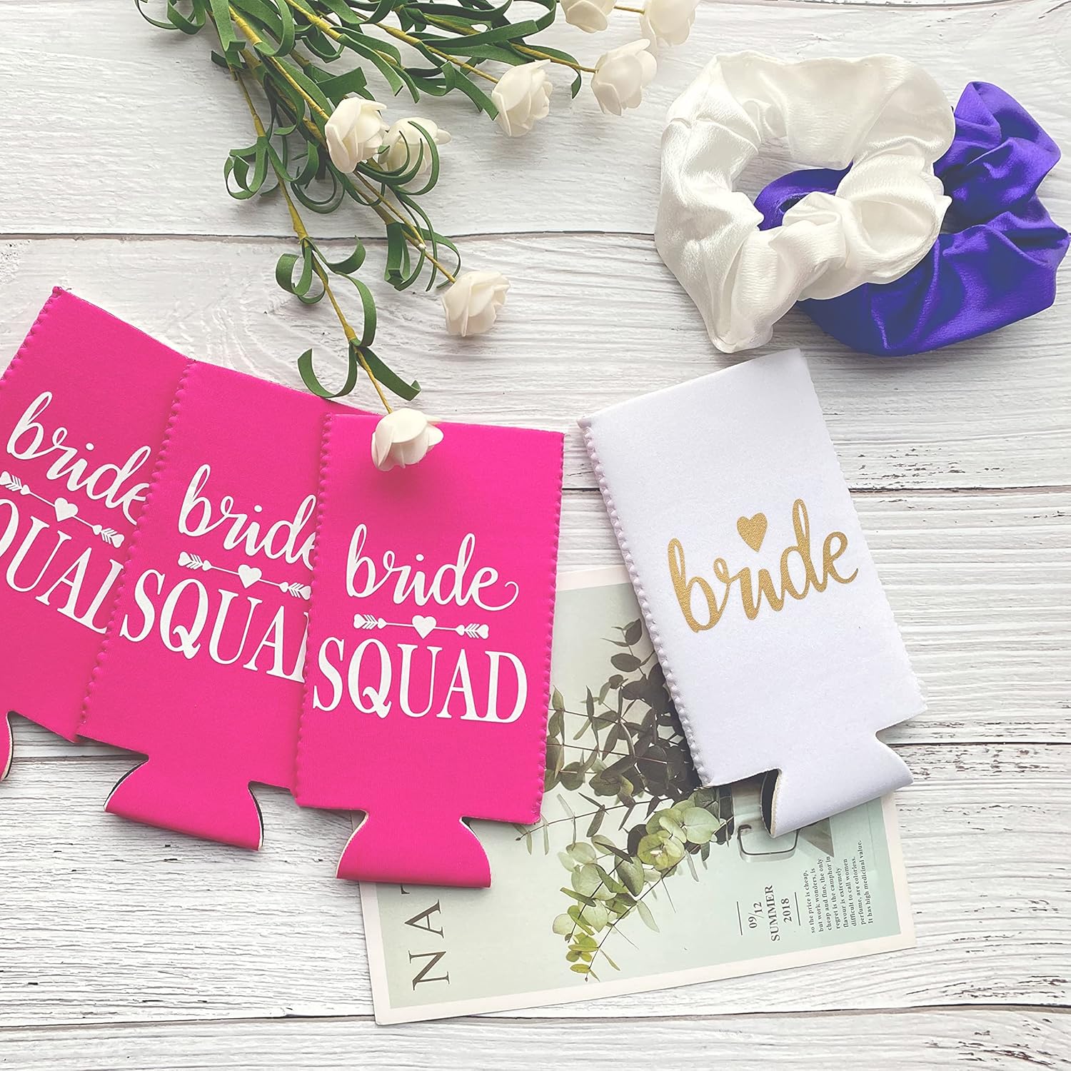 PartyGifts&Beyond Paquete de 10 decoraciones para despedida de soltera, delgadas, para regalos de dama de honor, para novias, escuadrón de latas