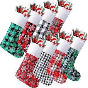 Tatuo 8 medias de Navidad de 15 pulgadas, calcetines de lana cuadriculada, calcetines colgantes de hueso, medias de tela para mascotas, adorno de Tatuo 8 medias de Navidad de 15 pulgadas, calcetines de lana cuadriculada, calcetines colgantes de hueso, medias de tela para mascotas, adorno de