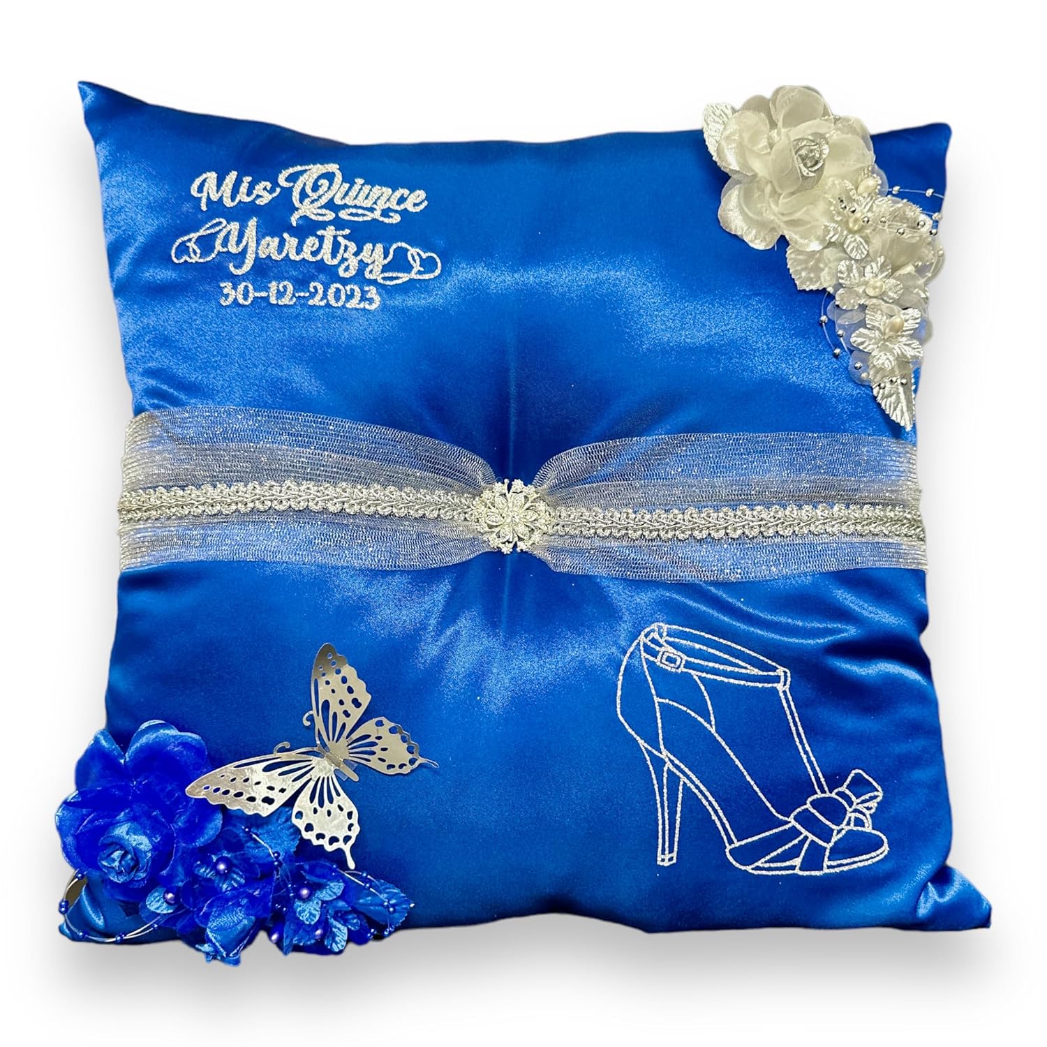 Quinceañera Pillow Set  Sweet 16 Full Set, Quinceanera’s Accessories (Blue, Shoe Pillow)