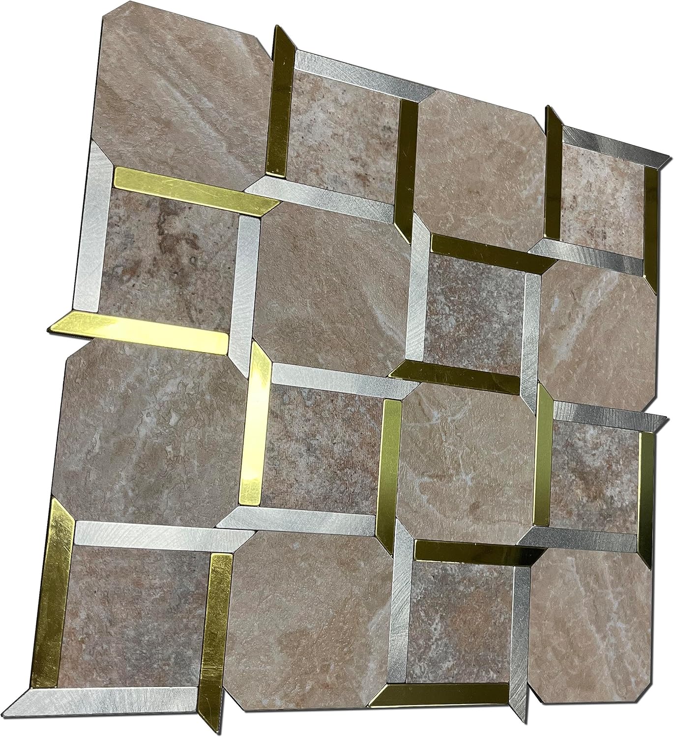XUANINY Azulejos metálicos para salpicaduras de 10 hojas, paneles de pared autoadhesivos de múltiples formas, mosaico 3D para decoración de cocina y