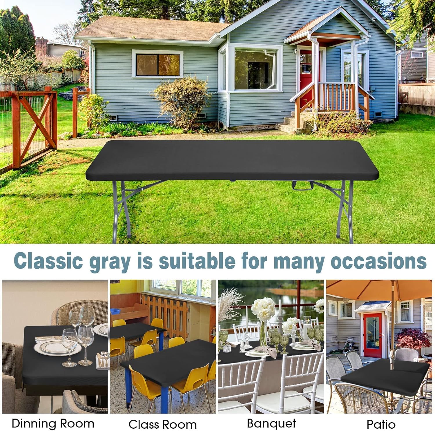 CHENGU Mantel de elastano, ajustable, elástico, ajustable, para mesa de picnic, lavable, plegable, mantel rectangular de poliéster para fiesta de