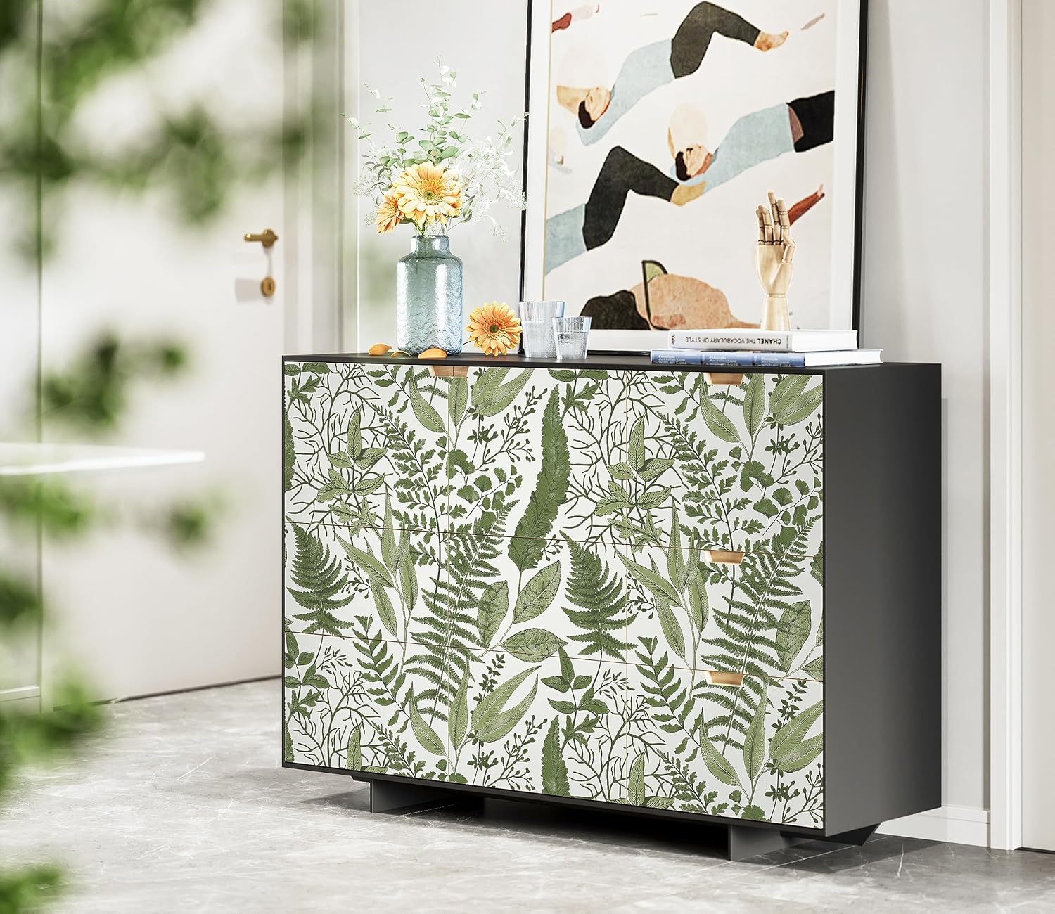 Papel tapiz tropical para despegar y pegar, hojas de helecho, selva, papel de contacto blancoverde, papel adhesivo floral, extraíble, papel tapiz