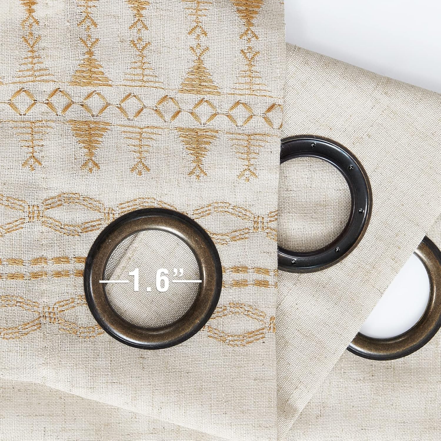 Lazzzy Cortinas de lino bohemias amarillas de 63 pulgadas de largo para dormitorio, sala de estar, cortinas bohemias bordadas filtrantes de luz,