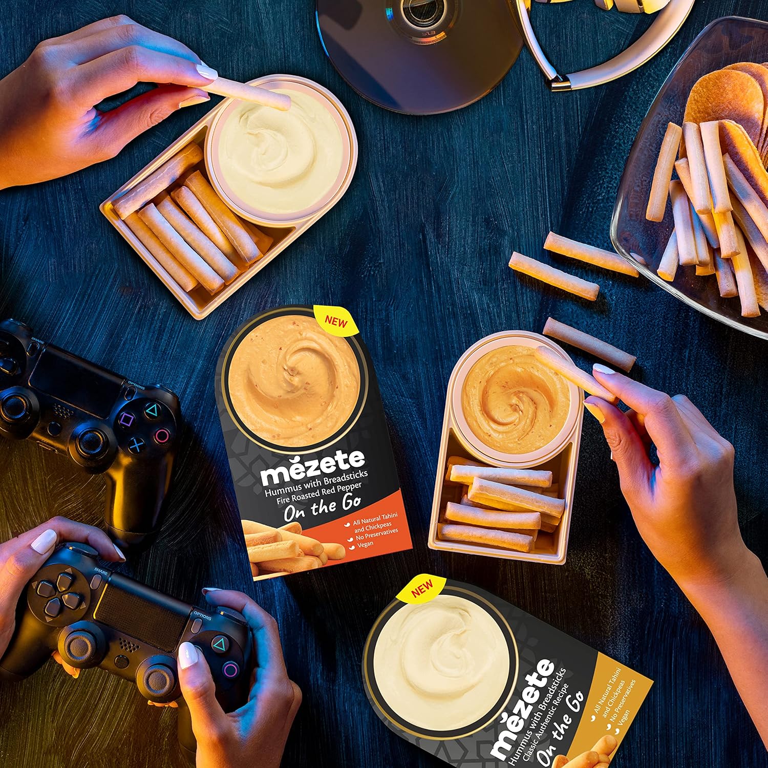 Mezete Tahini Rich On The Go Hummus con palitos de pan, 100 % naturales inmersiones y untables, listo para llevar, vegano, estable sin conservantes