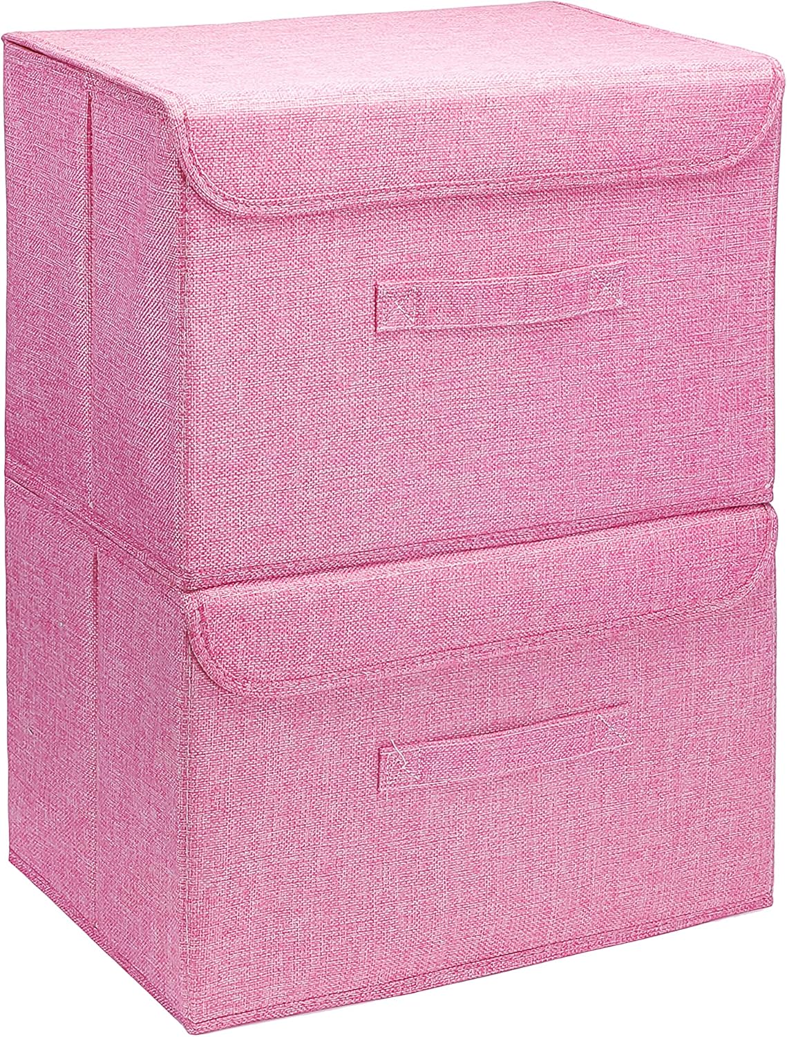 FUDDE Caja de almacenamiento de tela plegable paquete de 2 cajas de almacenamiento a prueba de polvo con tapa abatible, puede almacenar ropa,
