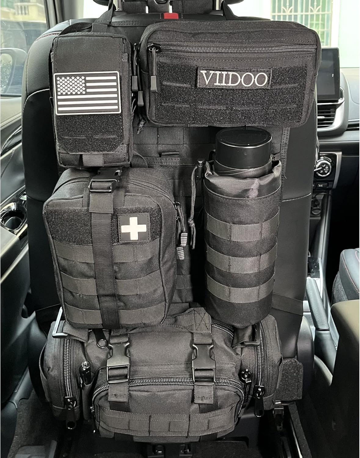 Molle Organizador de respaldo de asiento, organizador universal táctico para asiento trasero de automóvil, organizador de vehículos, organizador de