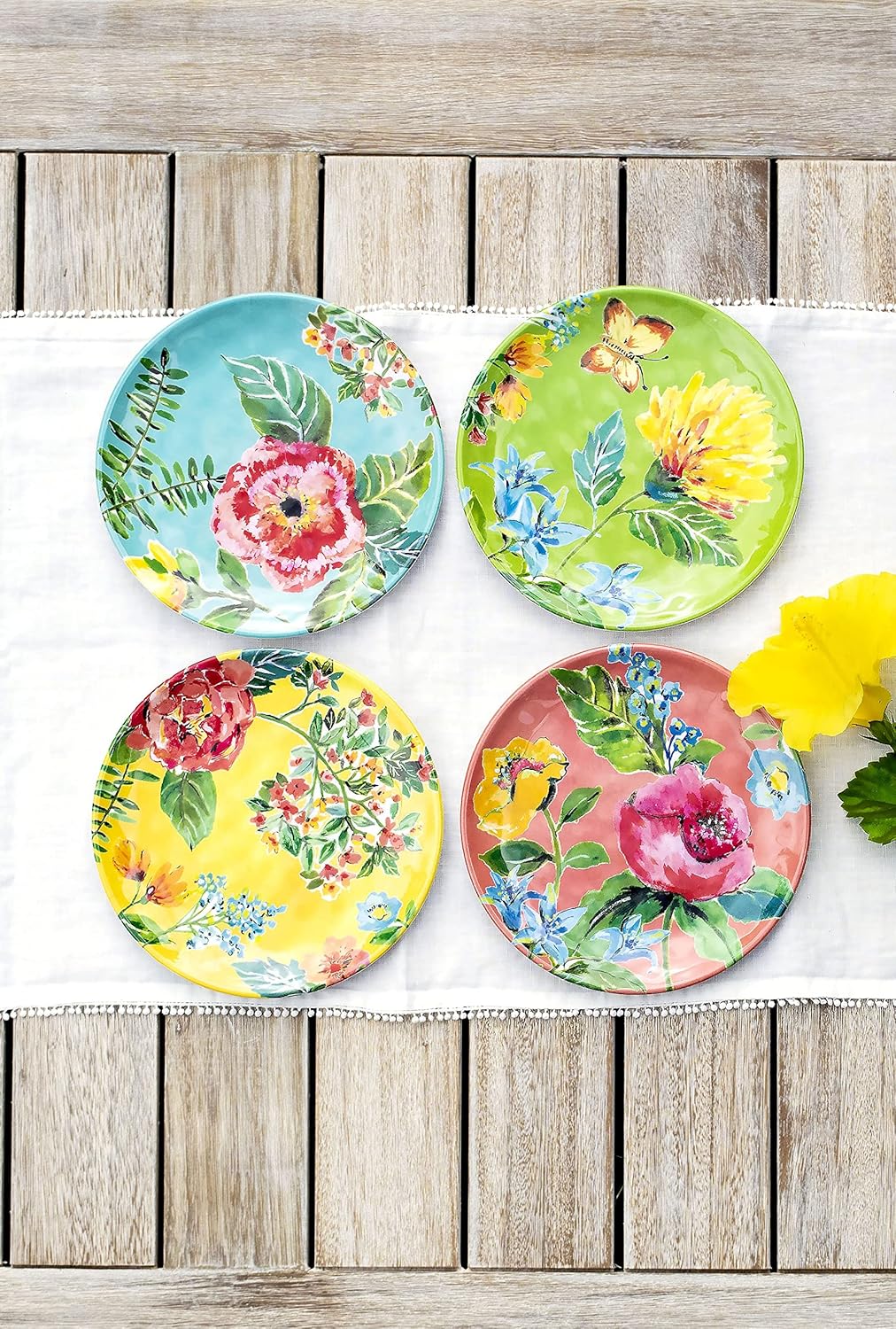 TarHong Garden Floral Surtido Platos de ensalada, 8.5 pulgadas, melamina, juego de 4