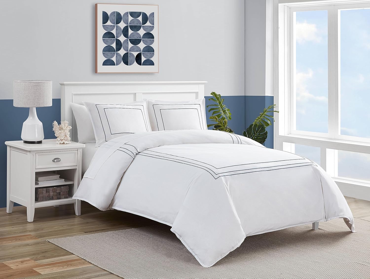 Nautica – Juego de funda de edredón tamaño King, ropa de cama suave con fundas a juego, decoración bordada inspirada en el hotel (azul marino Alden,