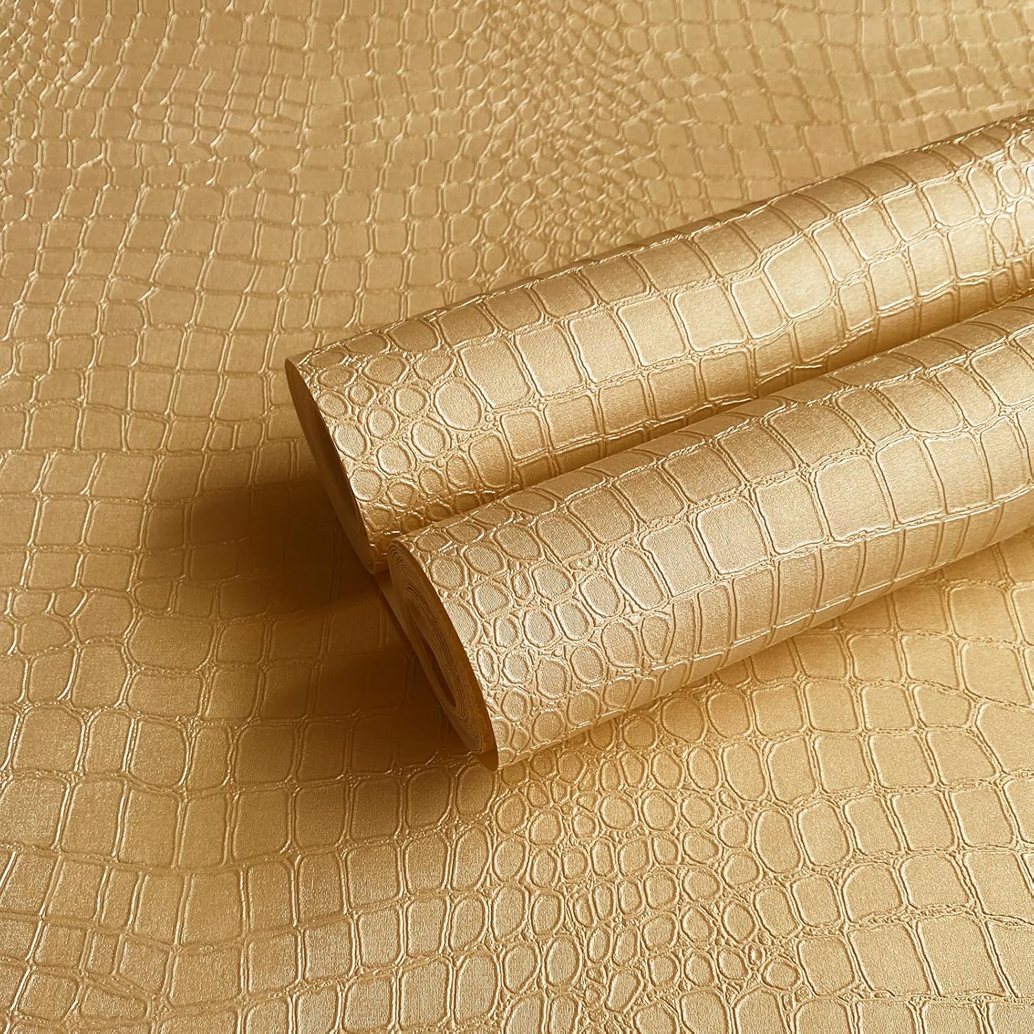 Papel tapiz dorado de 17.7 x 236.3 pulgadas, con textura de cocodrilo, papel adhesivo 3D dorado, impermeable, papel tapiz de lujo para dormitorio,