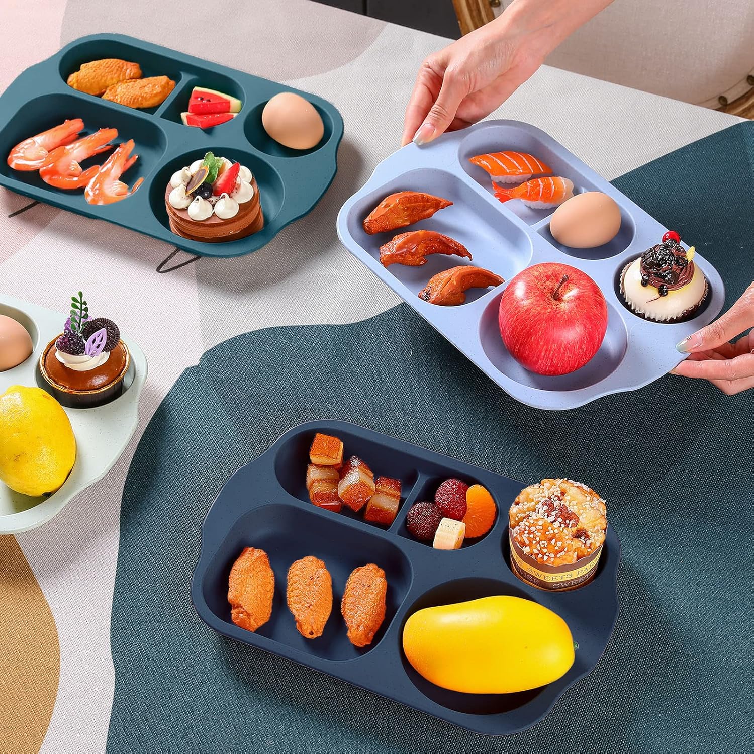 8 platos divididos irrompibles de 12 pulgadas, bandeja de comida para niños, 5 compartimentos, paja de trigo, bandejas de almuerzo para niños