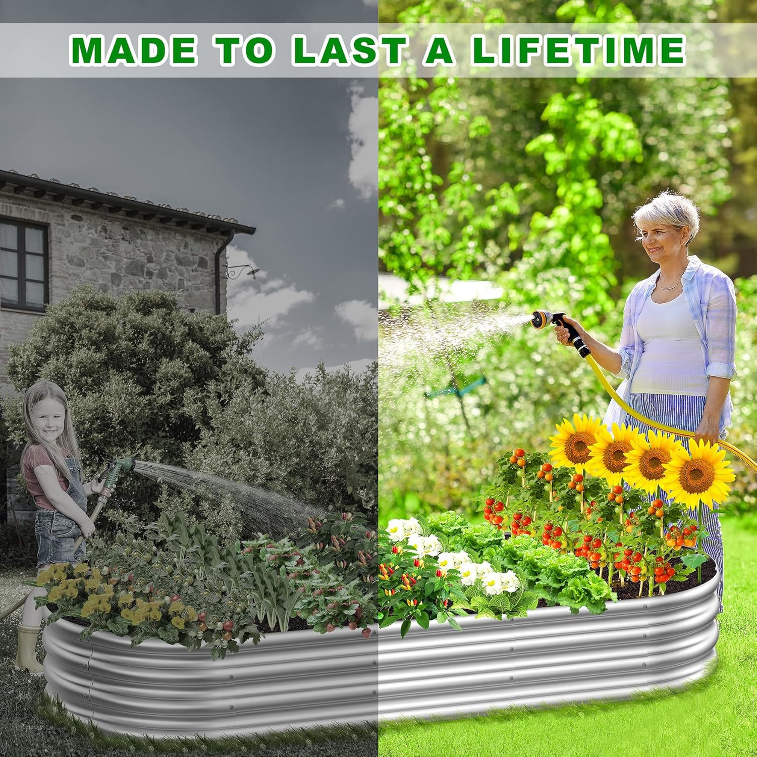 2 camas de jardín elevadas de acero galvanizado de 7 x 3 x 1 pies, caja grande de acero galvanizado para exteriores para fácil de hacer y limpiar,