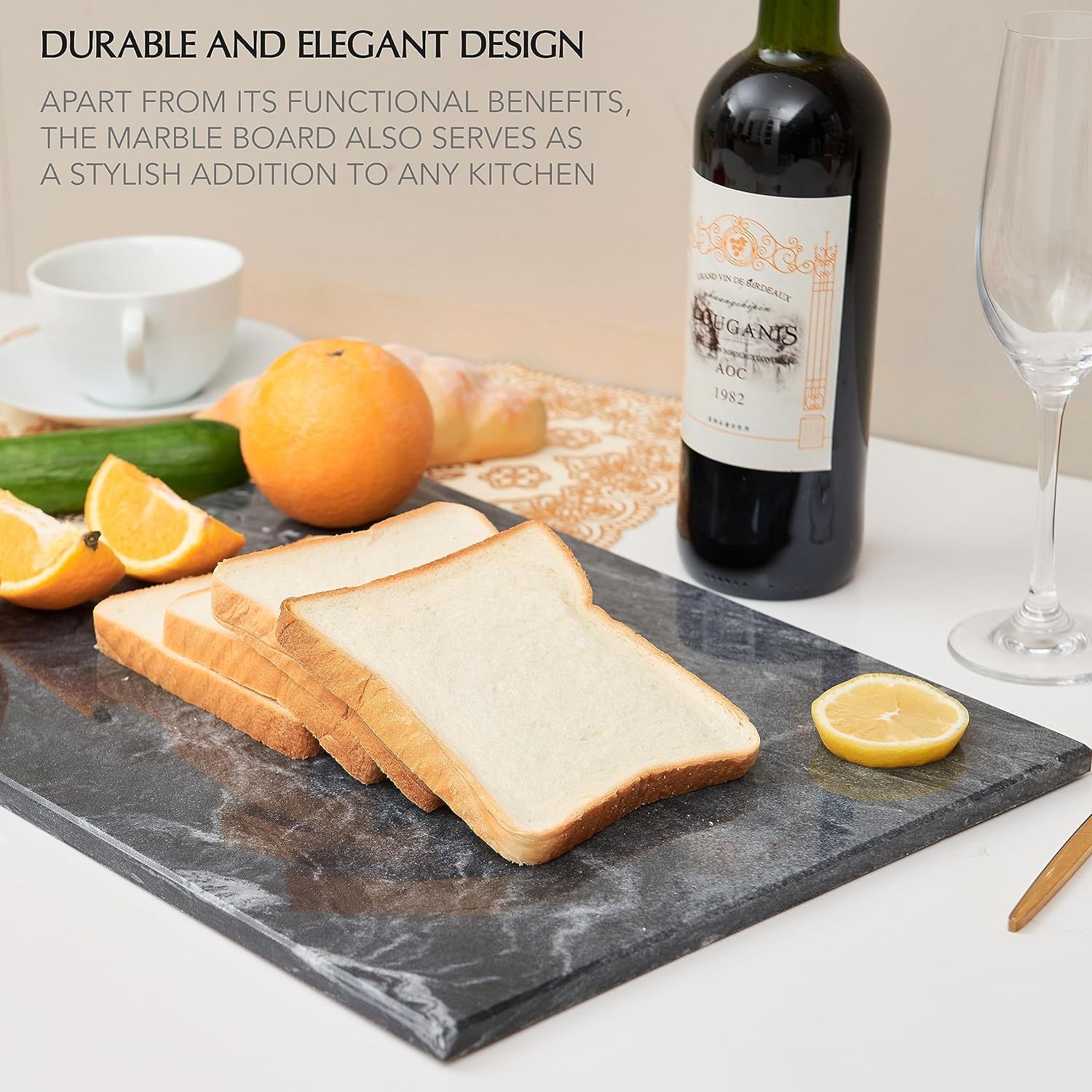 Tabla de cortar de piedra de mármol de cocina, tabla de cortar y embutidos de 16 x 12 x 0.6 pulgadas, bandeja de pastelería antideslizante