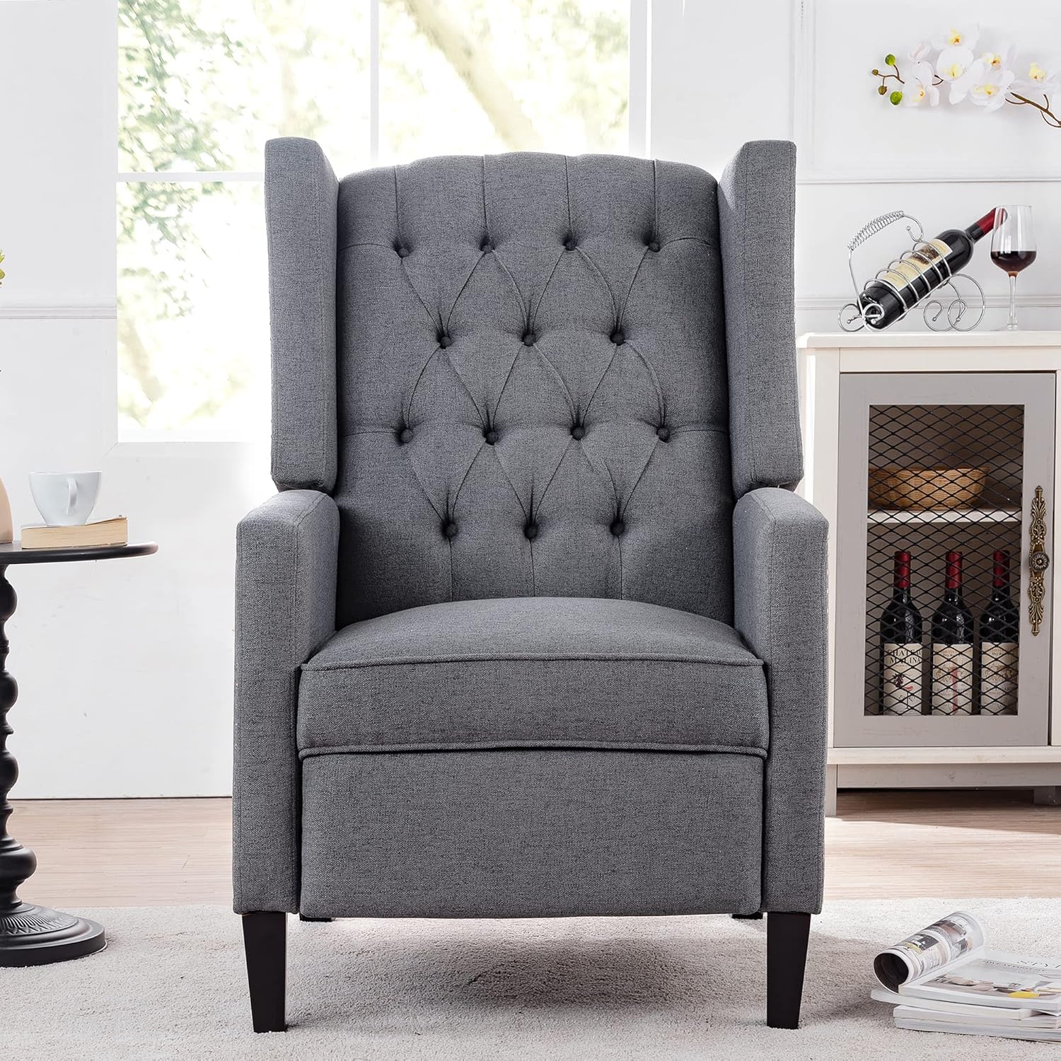 Silla reclinable con respaldo ajustable, cómoda silla reclinable con respaldo ajustable, sillón de tela copetuda con remaches vintage para sala de