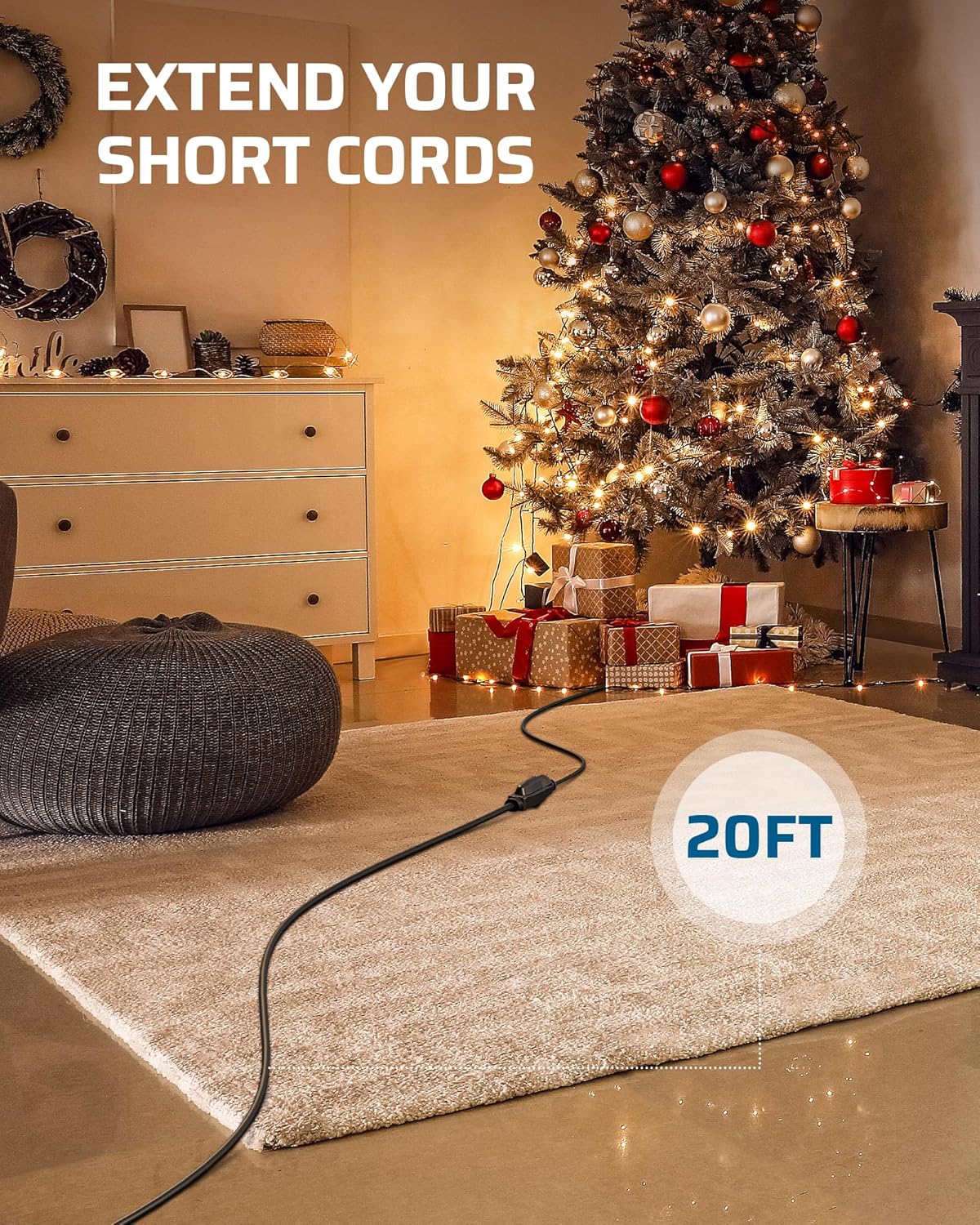 DEWENWILS Cable de extensión para exteriores de 20 pies, cable de extensión impermeable de 3 clavijas para electrodomésticos de interior y exterior,