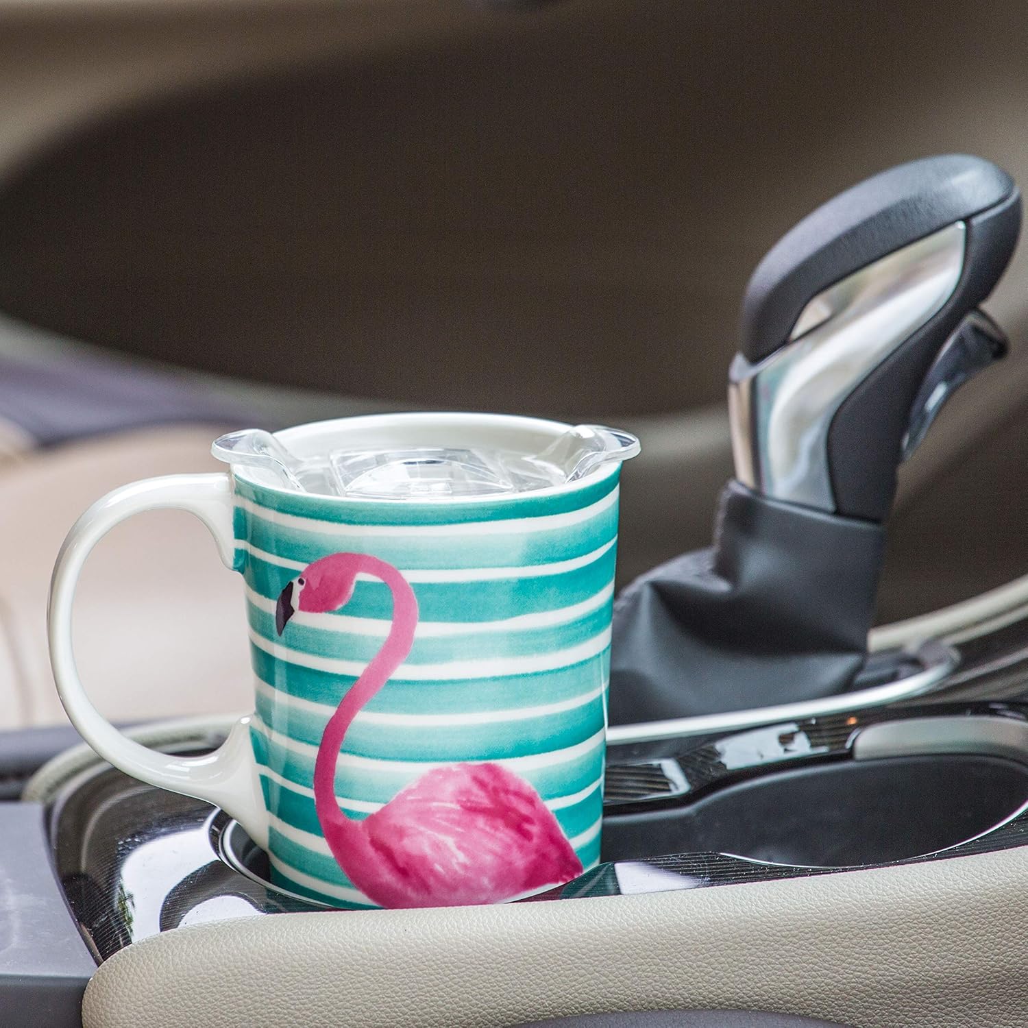 Topadorn Taza de café de cerámica con tapa Taza de cerámica con caja de regalo, flamenco