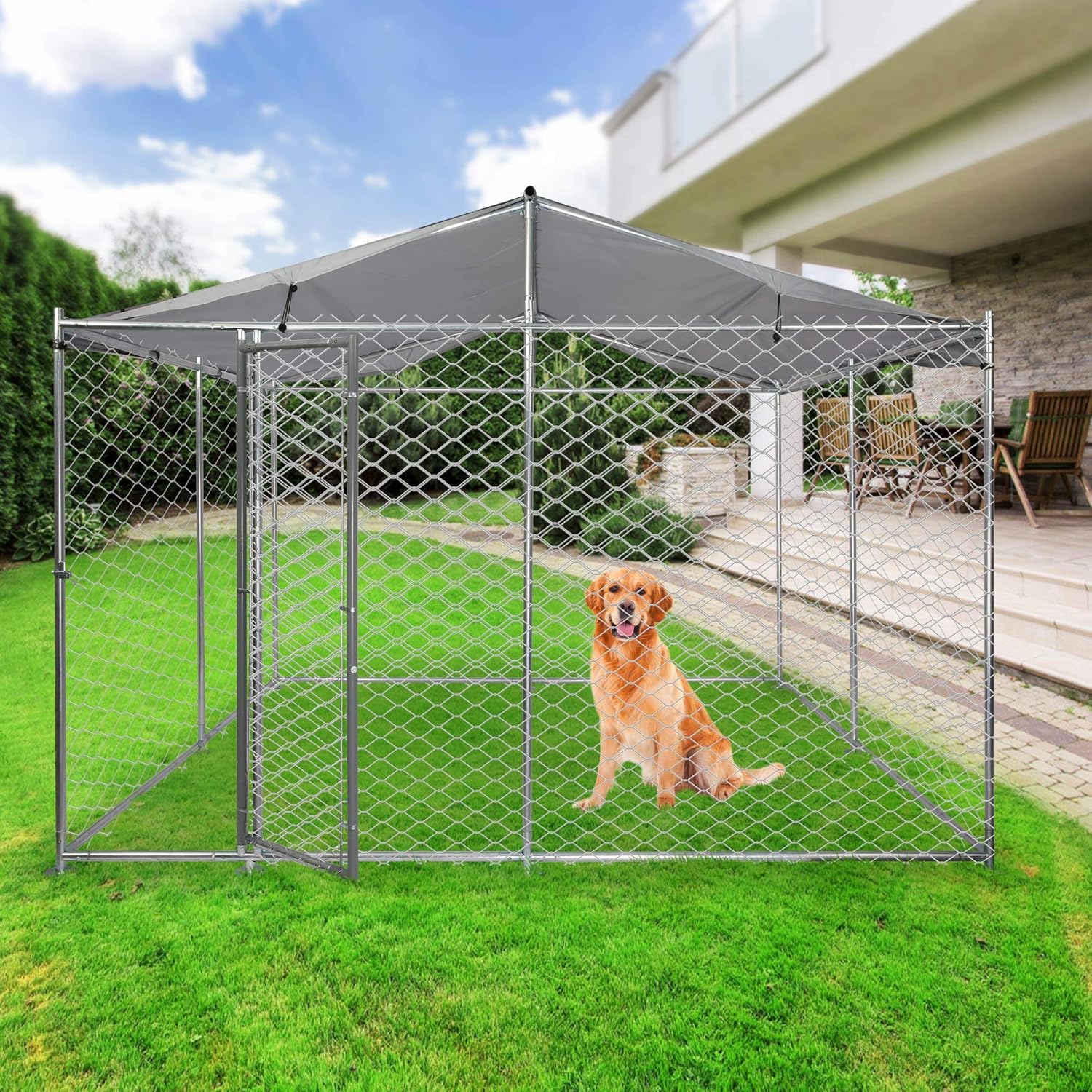 Parque de metal para perros (10 pies 6.5 pies), perrera, para exteriores