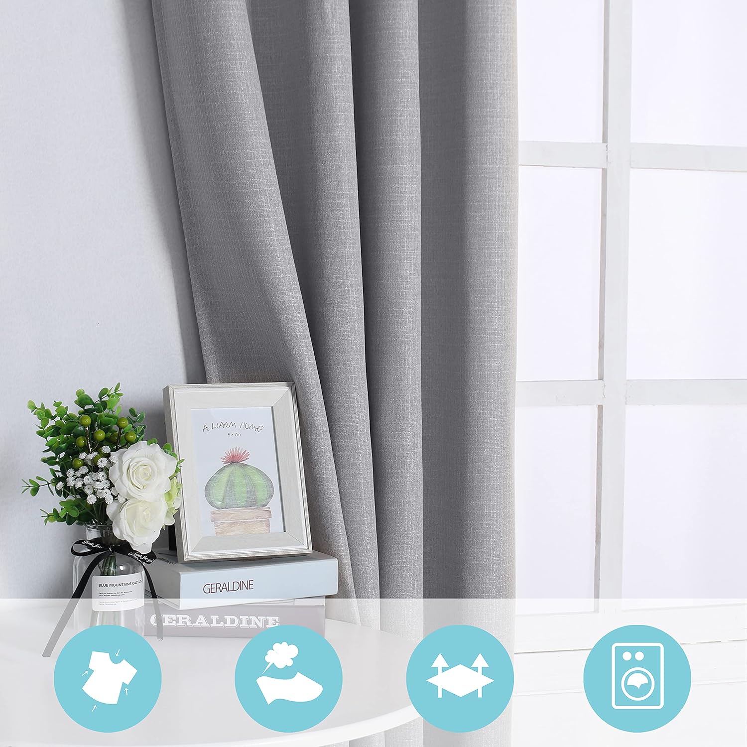 LUSHLEAF Cortinas opacas para dormitorio, sala de estar, cocina, con aislamiento térmico y ojales, aspecto de lino, cortinas de oscurecimiento de