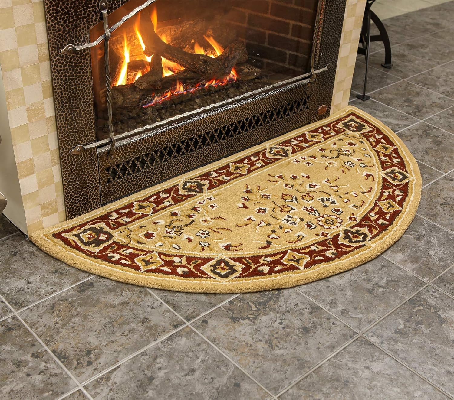 Minuteman International Alfombra de lana oriental beige para hogar, media redonda