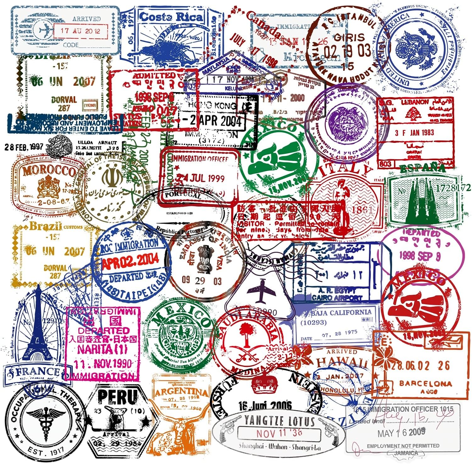 50 calcomanías con sello retro, calcomanías de viaje vintage, PVC, impermeables, transparentes, de vinilo, para equipaje, maletín de viaje, maleta,