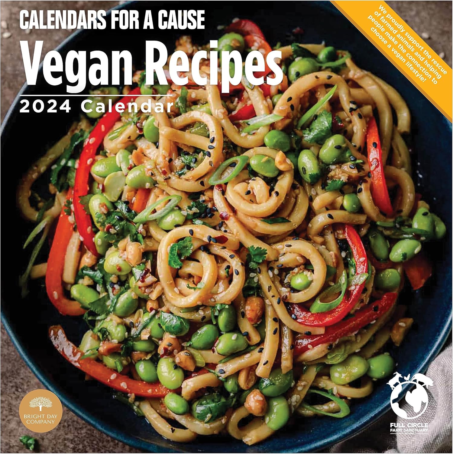 Bright Day – Calendario mensual de pared de recetas veganas 2024, calendarios por una causa, 12 x 12 pulgadas, embalaje sin plástico, regalo de