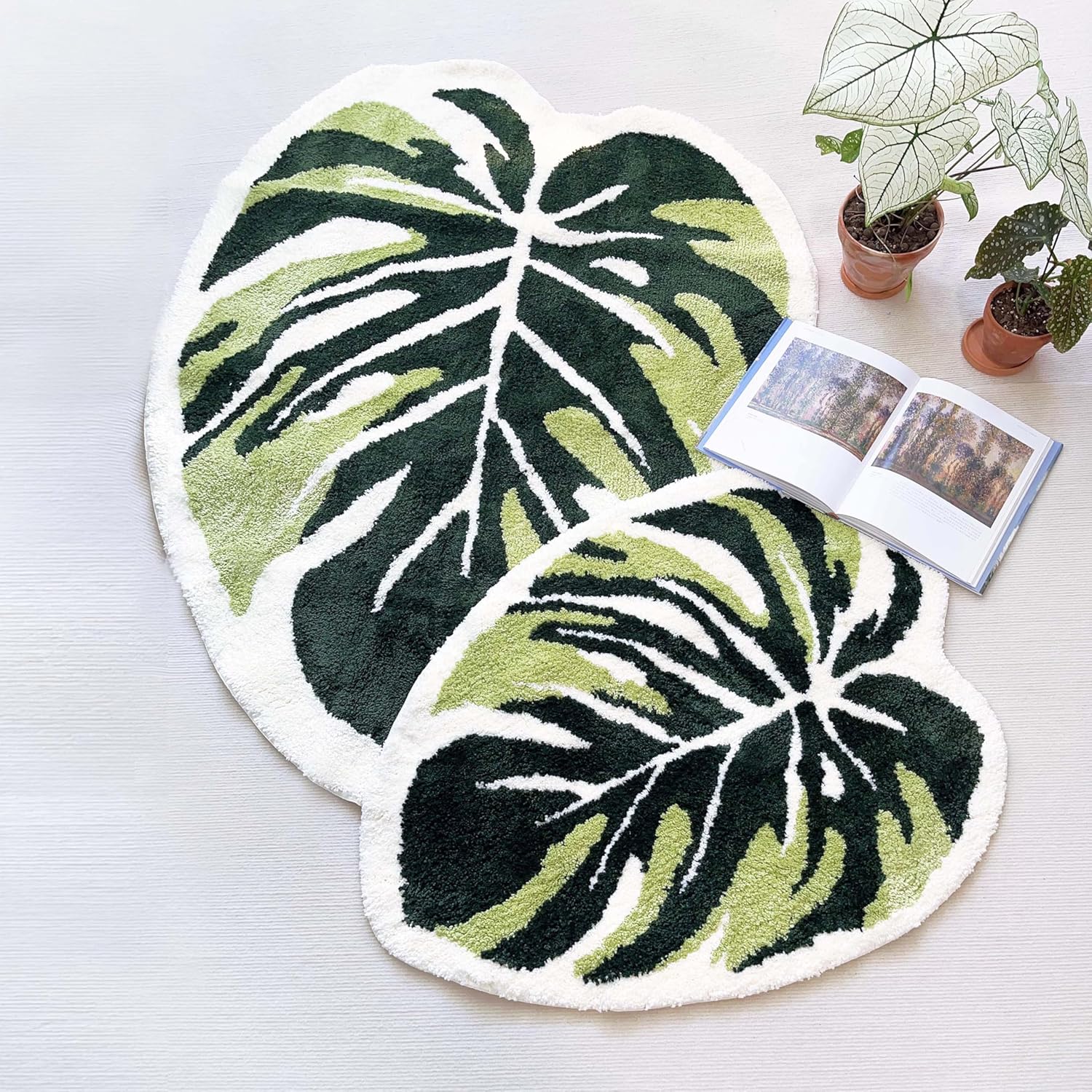 Alfombra de baño antideslizante con diseño de hojas de Monstera, ultra suave, lavable, para niños y mascotas, tapete para dormitorio, sala de estar,