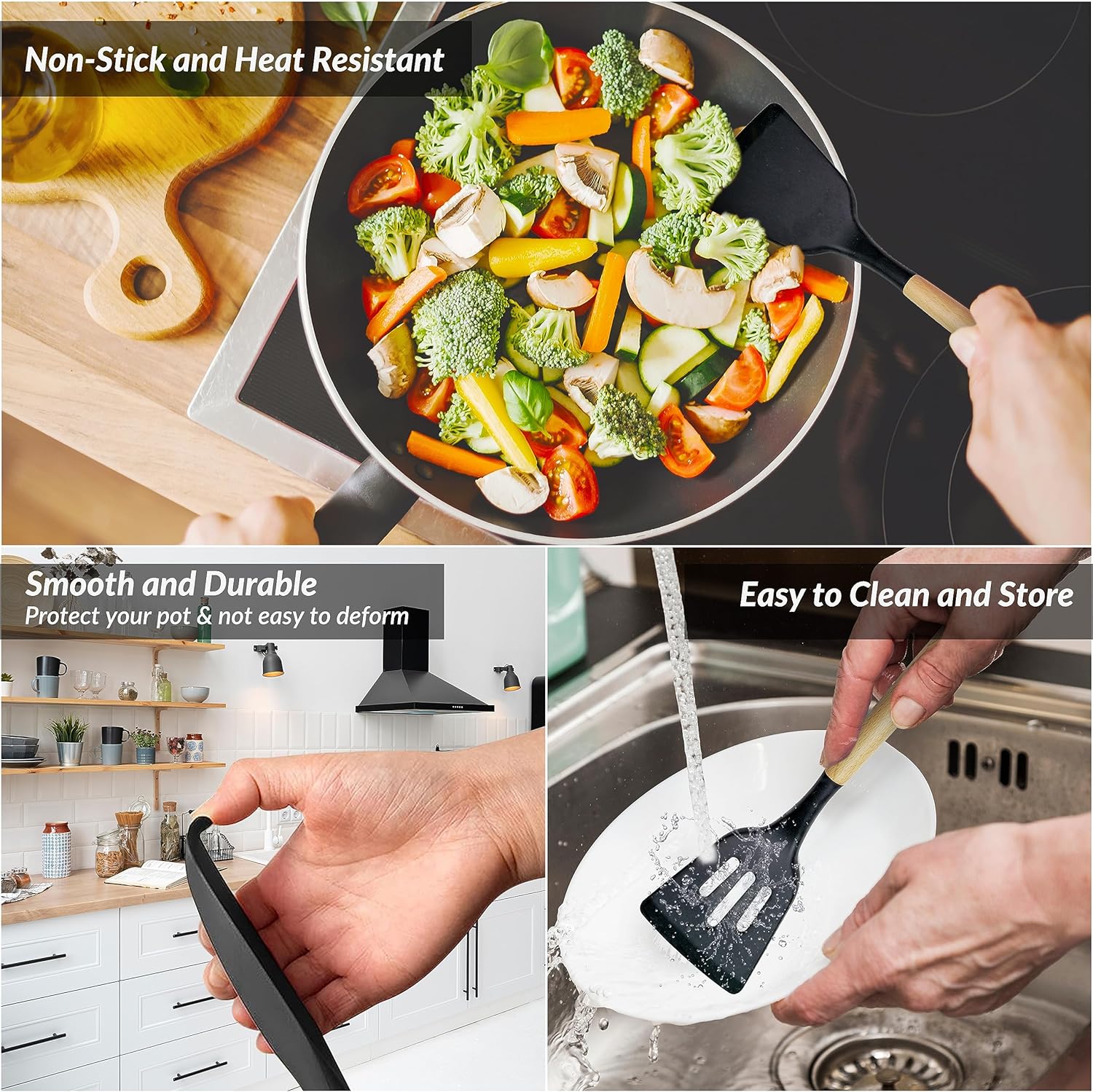 Juego de utensilios de cocina de silicona  23 piezas de espátula resistente al calor, cuchara, batidor, clips de mano, almohadilla de cuchara,