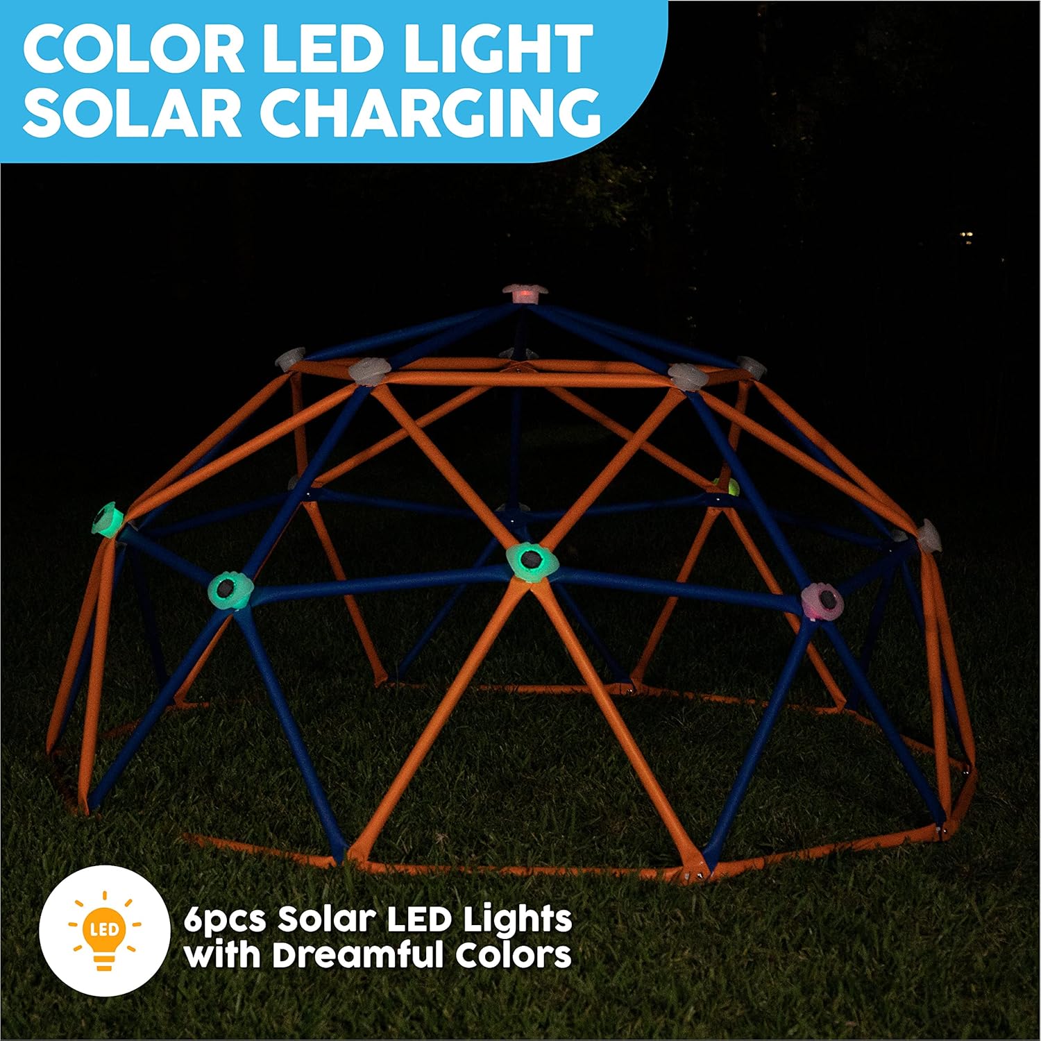 Big Sky Domo Climber Jungle Gym de varios tamaños para uso en exteriores o interiores con luces LED solares y agarres de escalada, perfecto para