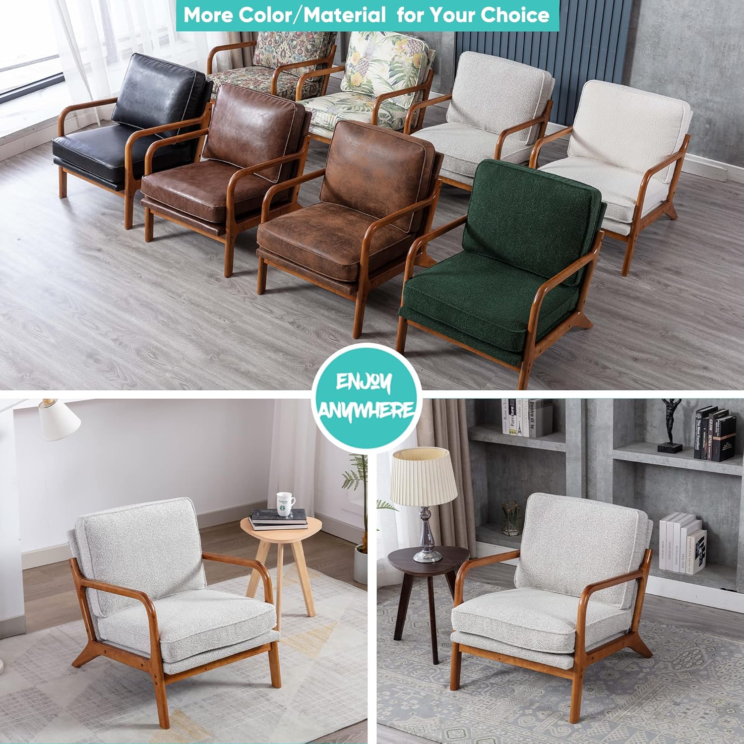 JOYBASE Sillón con brazos, moderna de mediados de siglo, sillón con marco de madera para sala de estar, dormitorio (gris ostra, tela)
