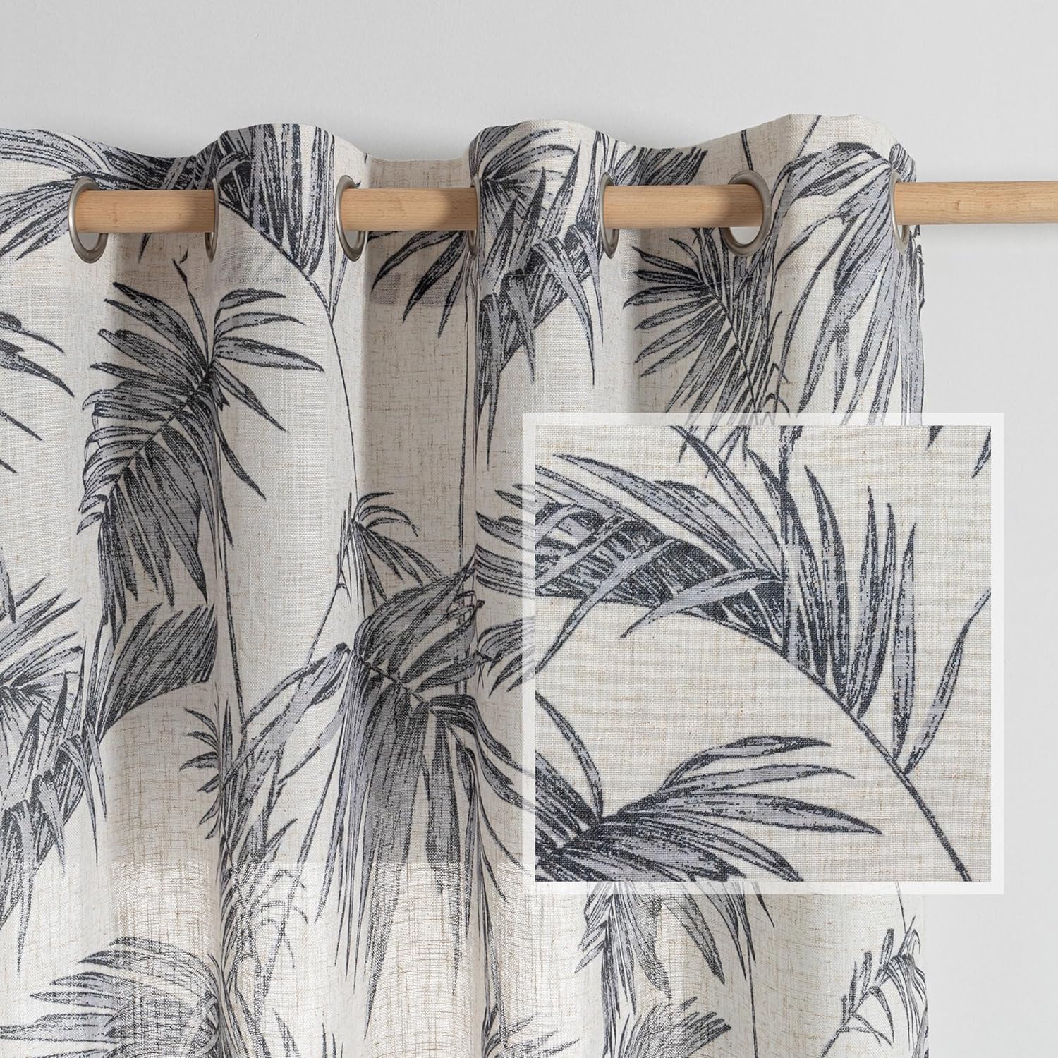 MYSKY HOME Cortinas de lino para sala de estar, patrón de hojas, semitransparentes, cortinas verticales, decoración de estilo hawaiano, textura para