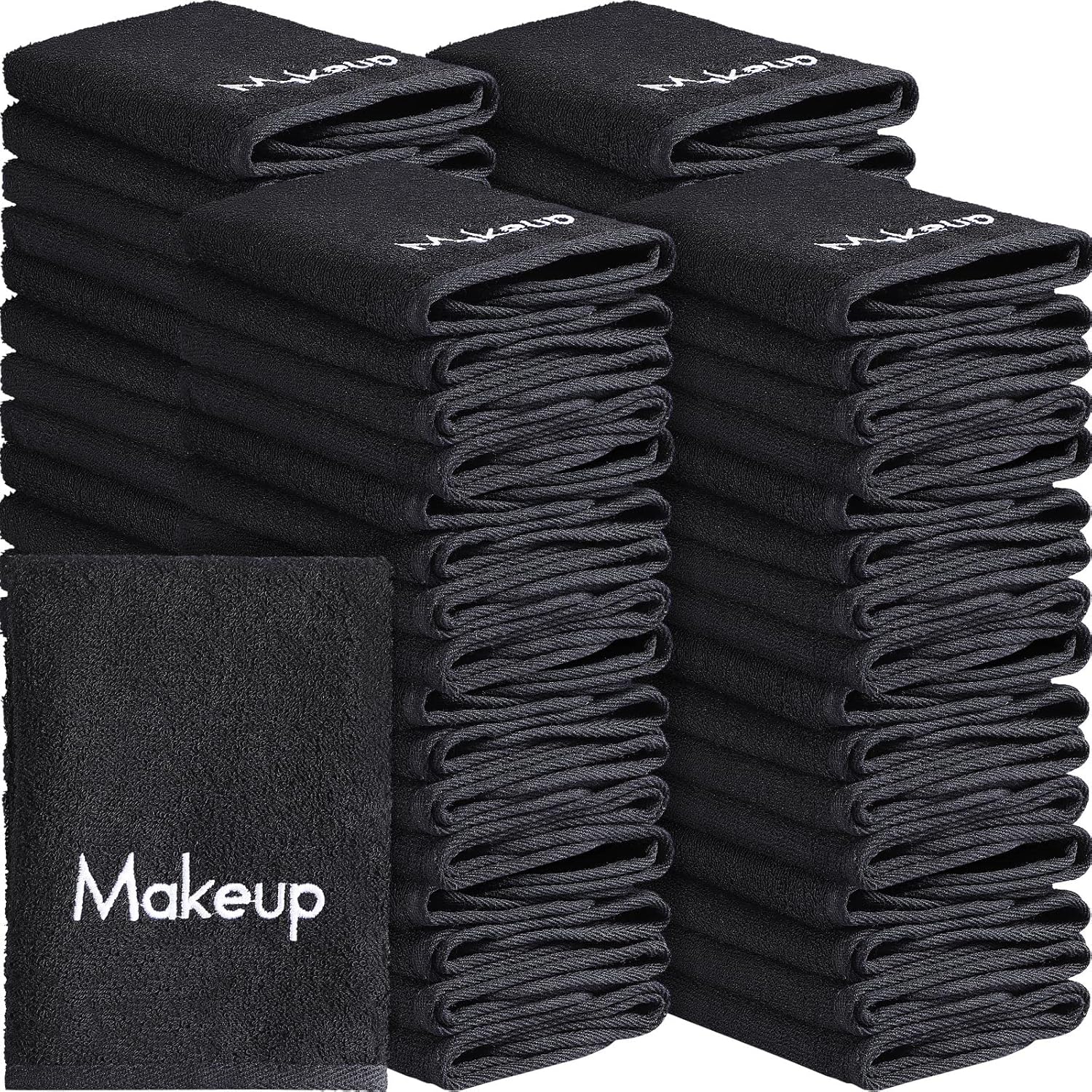 Chumia 72 paños removedores de maquillaje de 13 x 13 pulgadas, toallas de maquillaje con bordado negro, reutilizables, toallas faciales suaves para