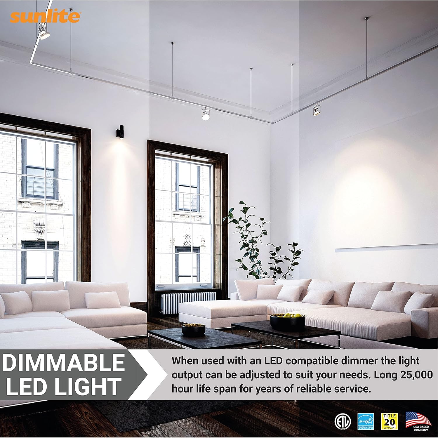 Sunlite 41801 Bombilla LED PAR16 reflectora, 6 vatios (50 W  ), 500 lúmenes, base E26 media, regulable, reflector, 90 CRI, Energy Star, listado ETL,