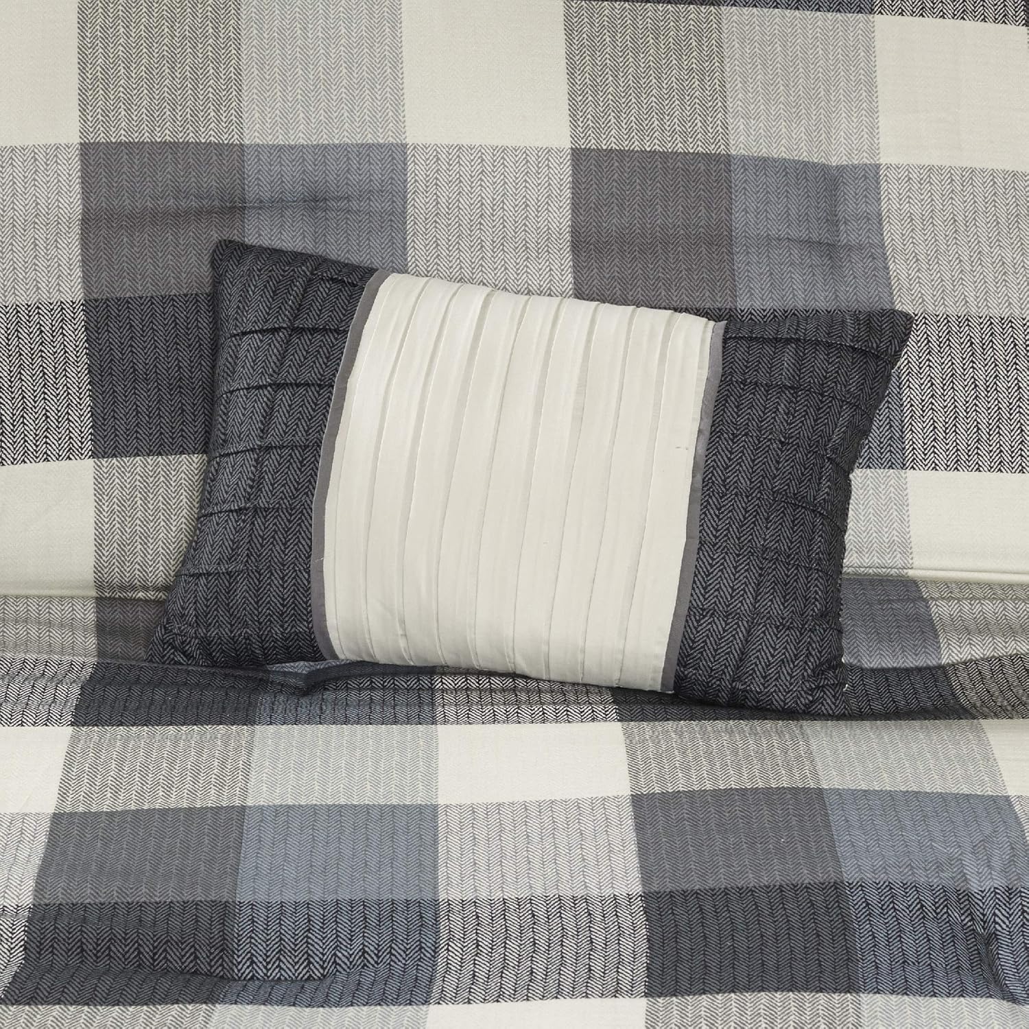 Madison Park Ridge – Juego de edredón (7 piezas), diseño de espiga, Poliéster, gris, King