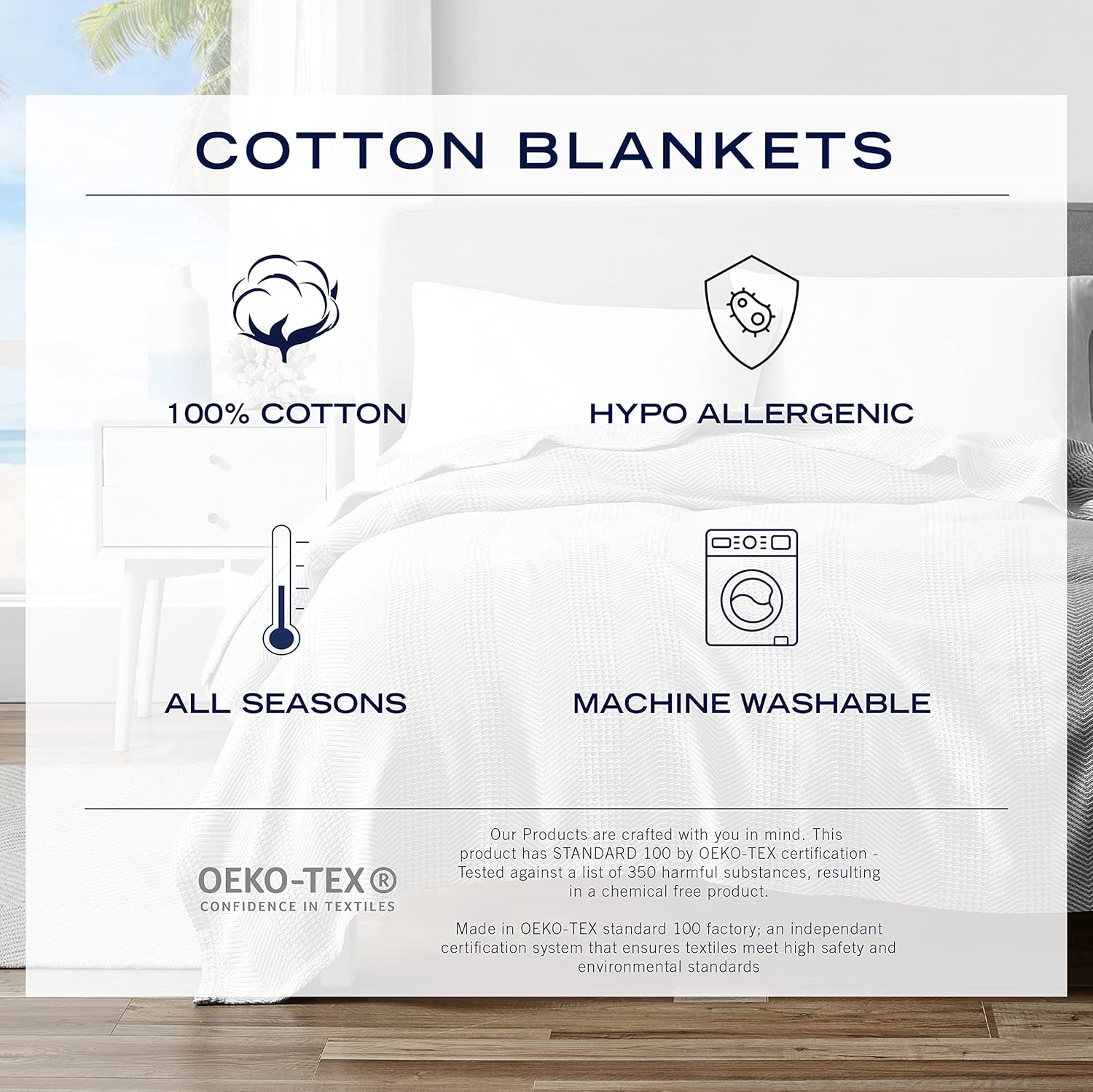 Nautica – Manta Queen, ropa de cama de algodón de peso medio, decoración del hogar para todas las estaciones (blanco baird, Queen)