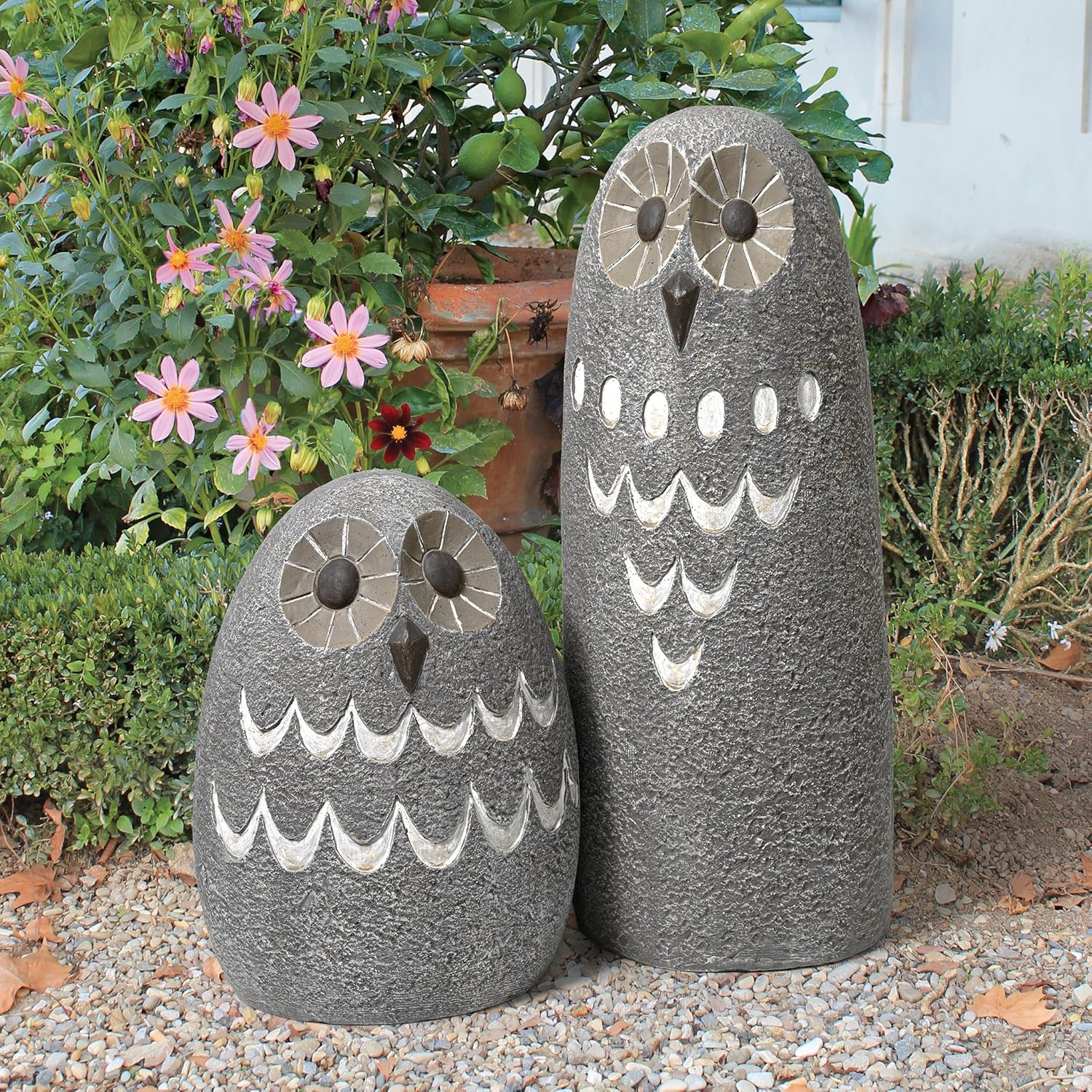 Design Toscano Ogling – Estatua de jardín de búho al aire libre juego de dos