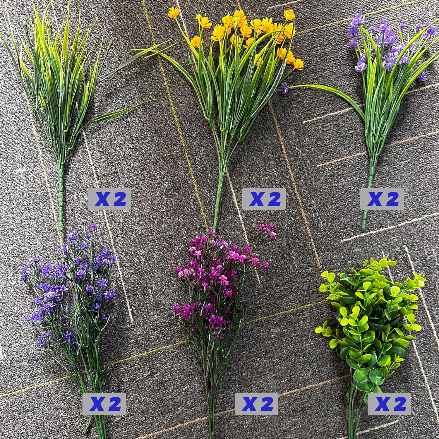 12 paquetes de flores artificiales para exteriores, resistentes a los rayos UV, no se decoloran, arbustos de plástico sintético, plantas verdes para