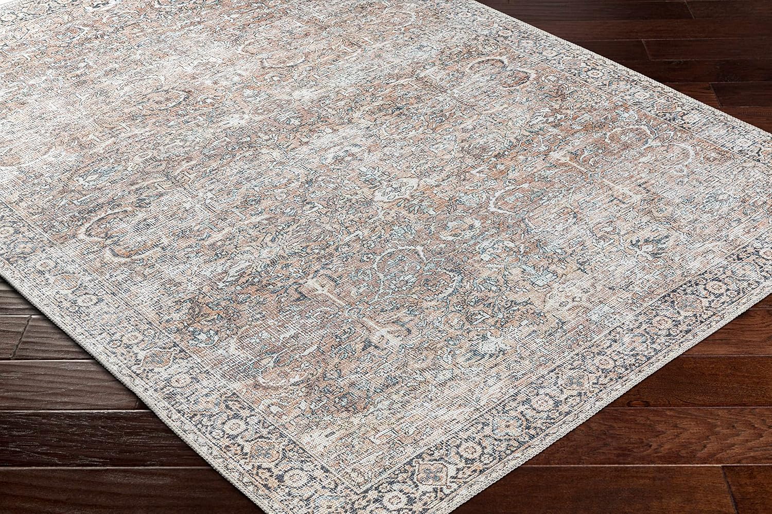 Kemer Collection – Alfombra de pasillo de cocina, lavable a máquina, estilo vintage, envejecida, desteñida, oriental bohemia persa con bordes