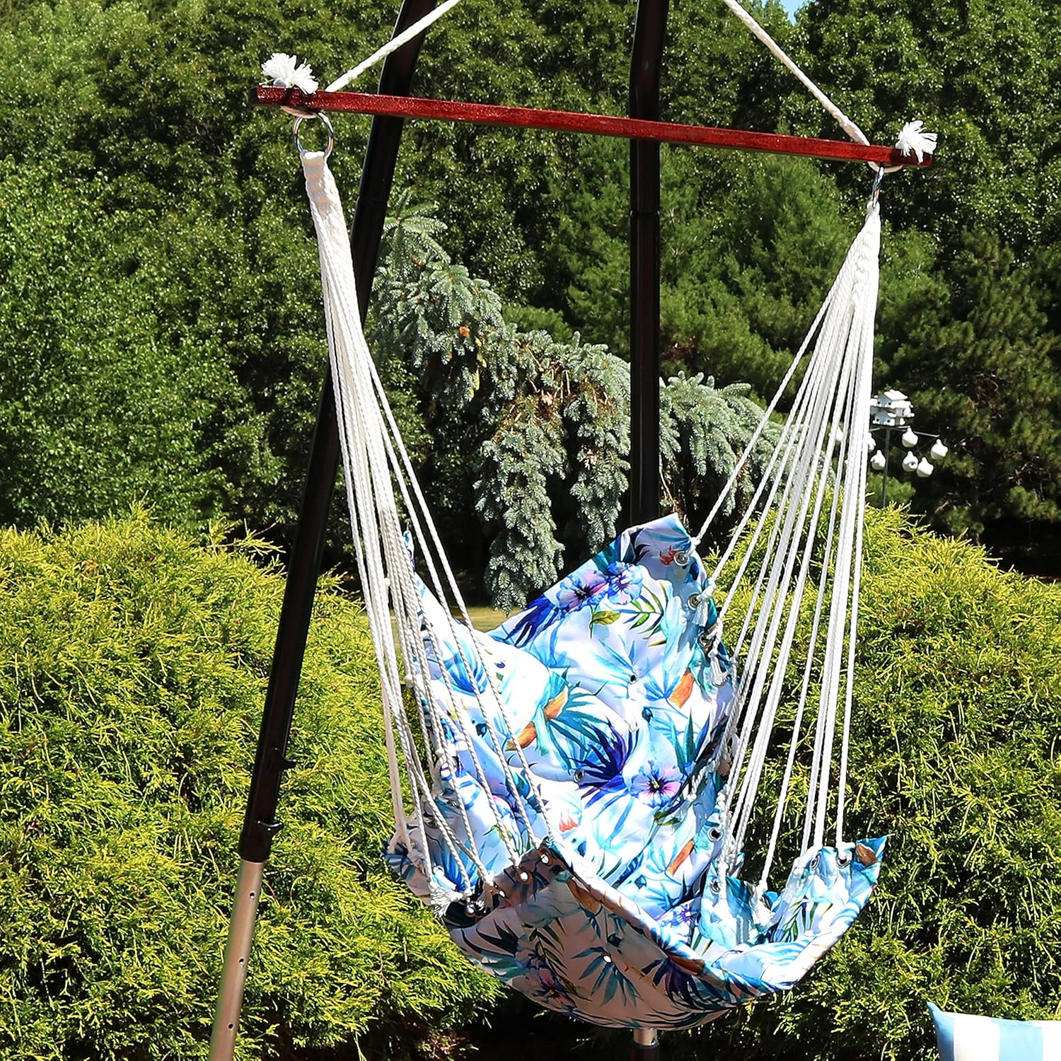 Sunnydaze Hamaca colgante con barra separadora y respaldo acolchado, asiento de silla colgante para patio trasero y patio, capacidad de peso de 300