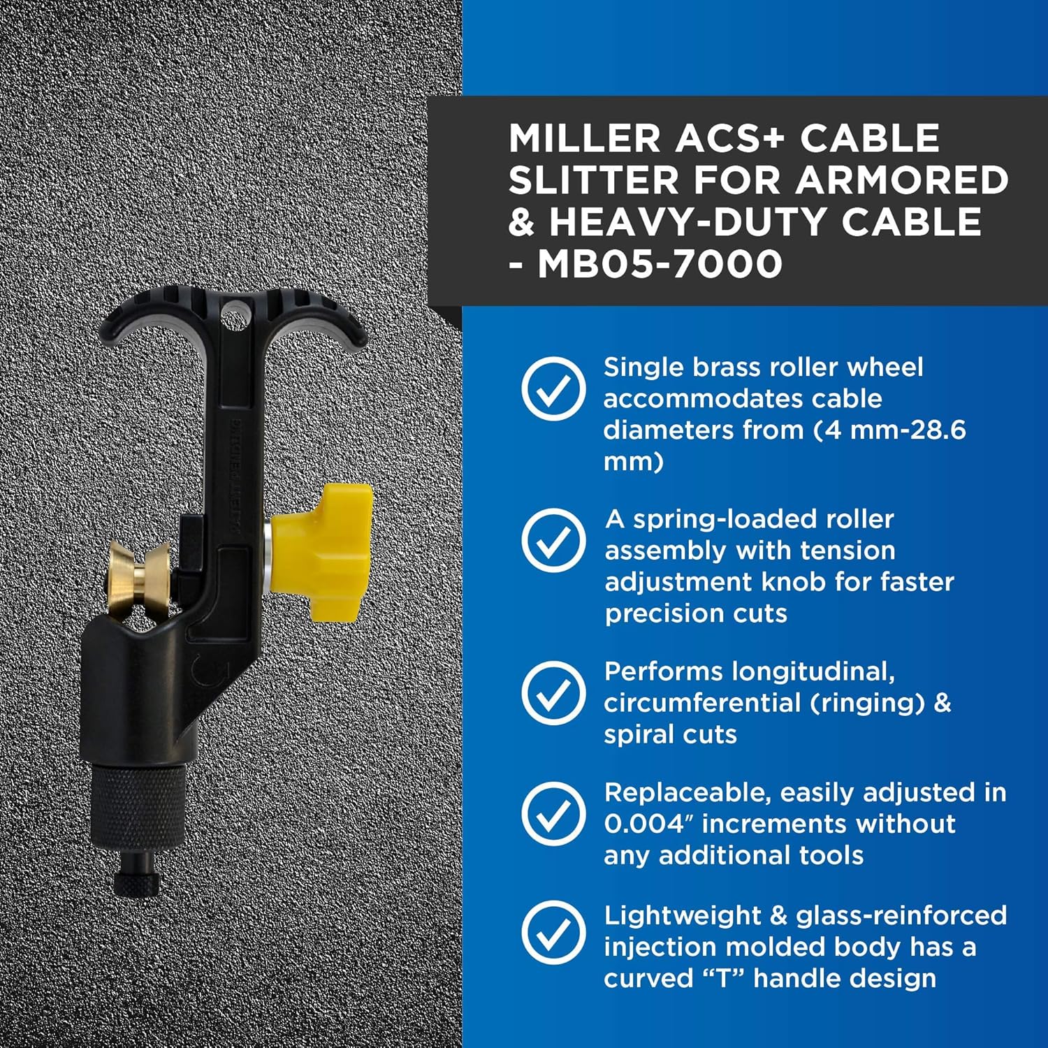 Miller Cortadora de cables serie ACS+ para cable de fibra blindada, tubo central y tubo suelto trenzado, herramienta fácilmente portátil para