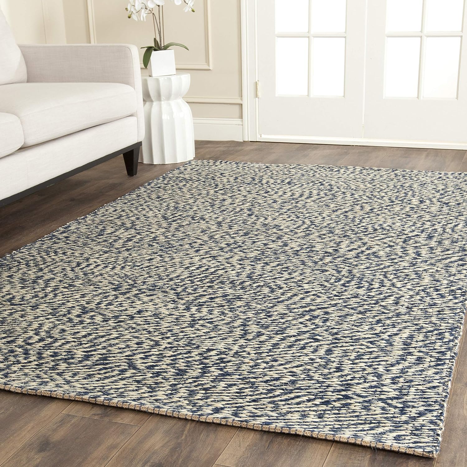 SAFAVIEH NF448C – Alfombra de área de colección de fibra natural, 8 x 10 pies, azul y marfil, yute hecho a mano, ideal para zonas de alto tráfico en