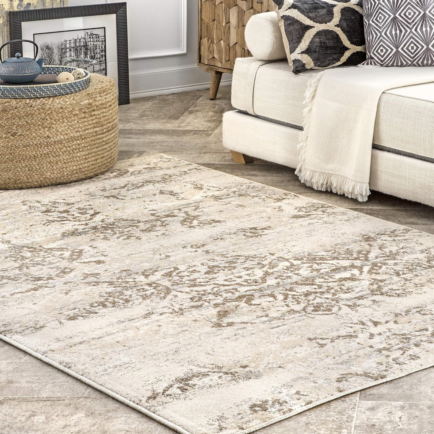 nuLOOM Freja Faded – Alfombra decorativa floral, 3 x 5 pies, beige, rectangular, 0.45 pulgadas de grosor