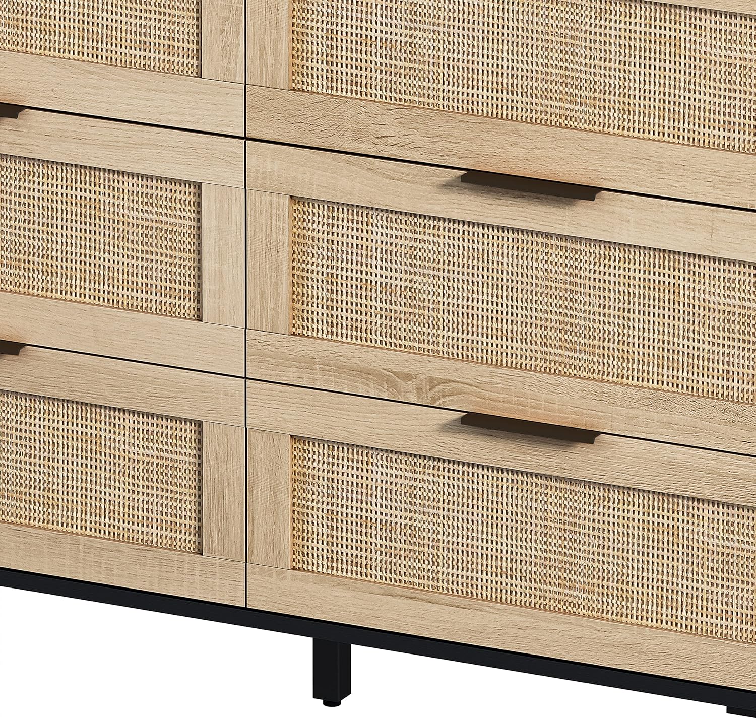 Cómoda con 6 cajones de 43.31 pulgadas, moderna cómoda de ratán con 6 cajones, armario de almacenamiento de madera para dormitorio, sala de estar,